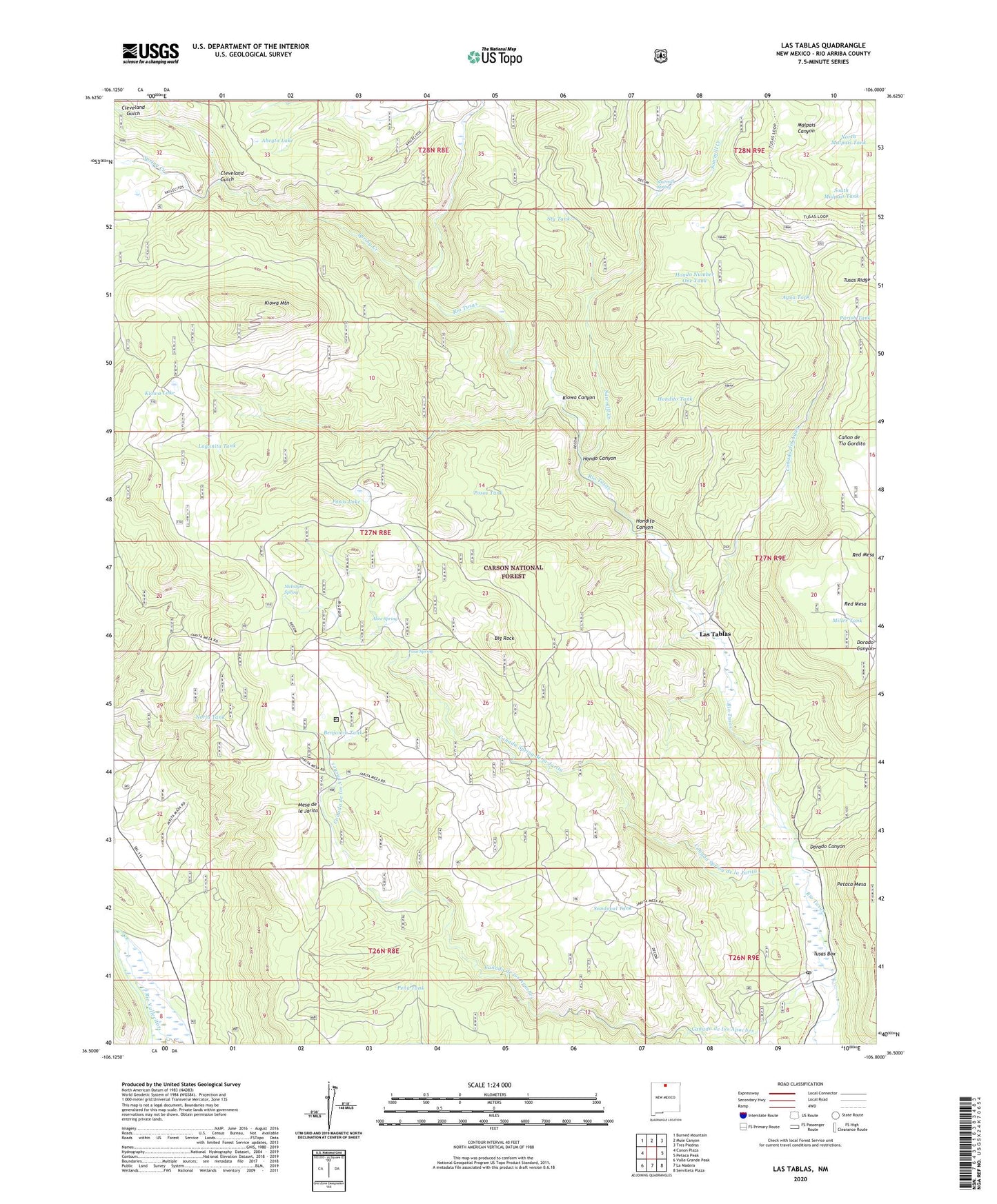 Las Tablas New Mexico US Topo Map Image