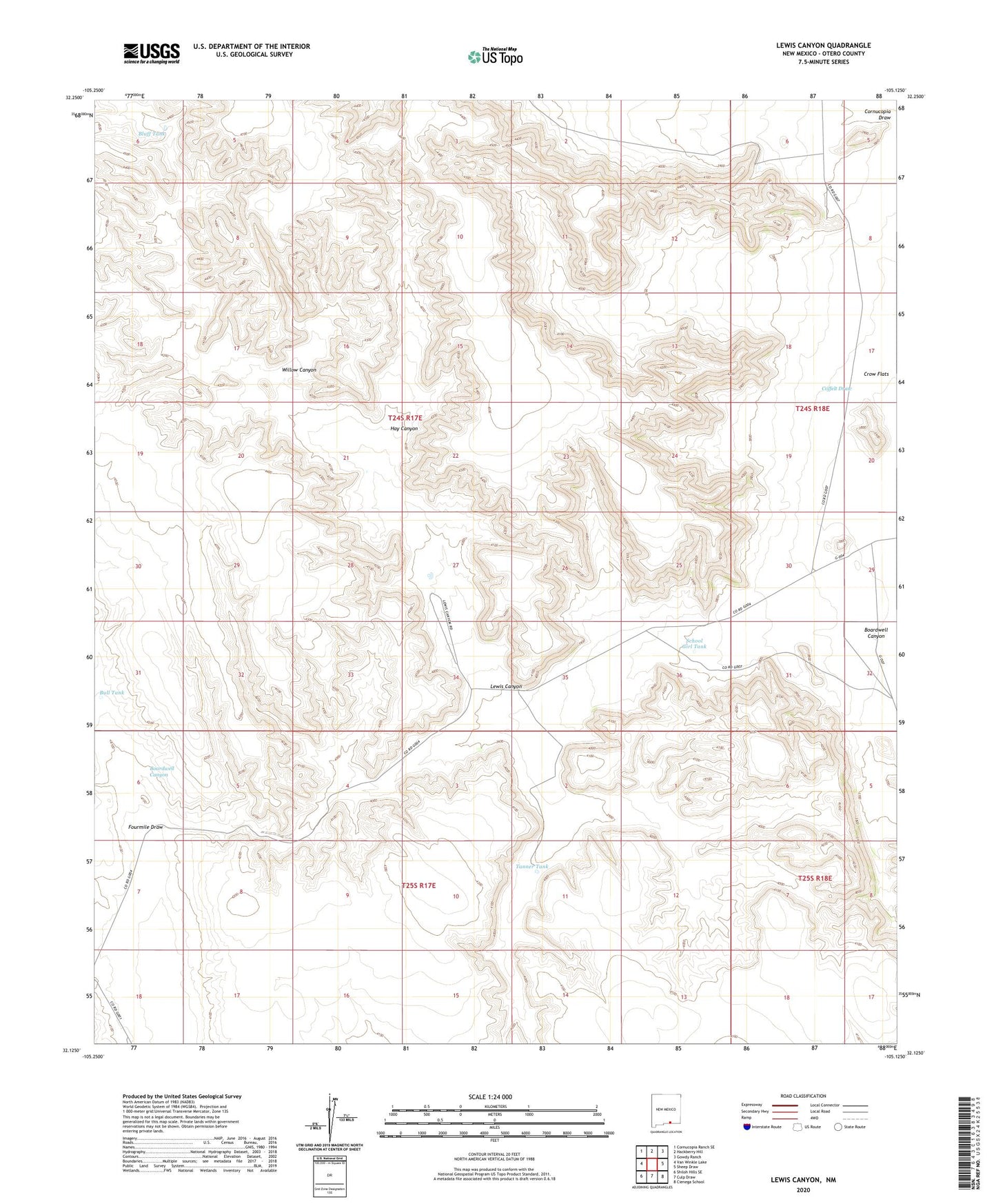 Lewis Canyon New Mexico US Topo Map Image