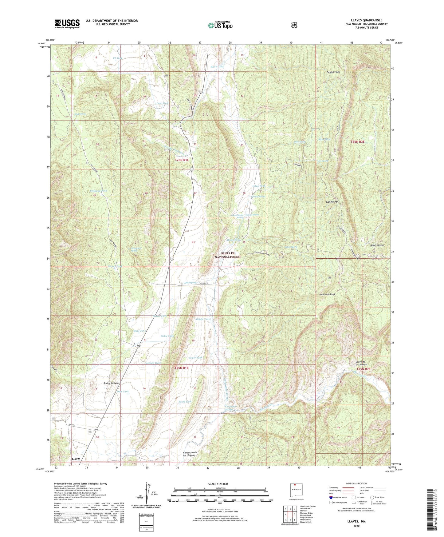 Llaves New Mexico US Topo Map Image