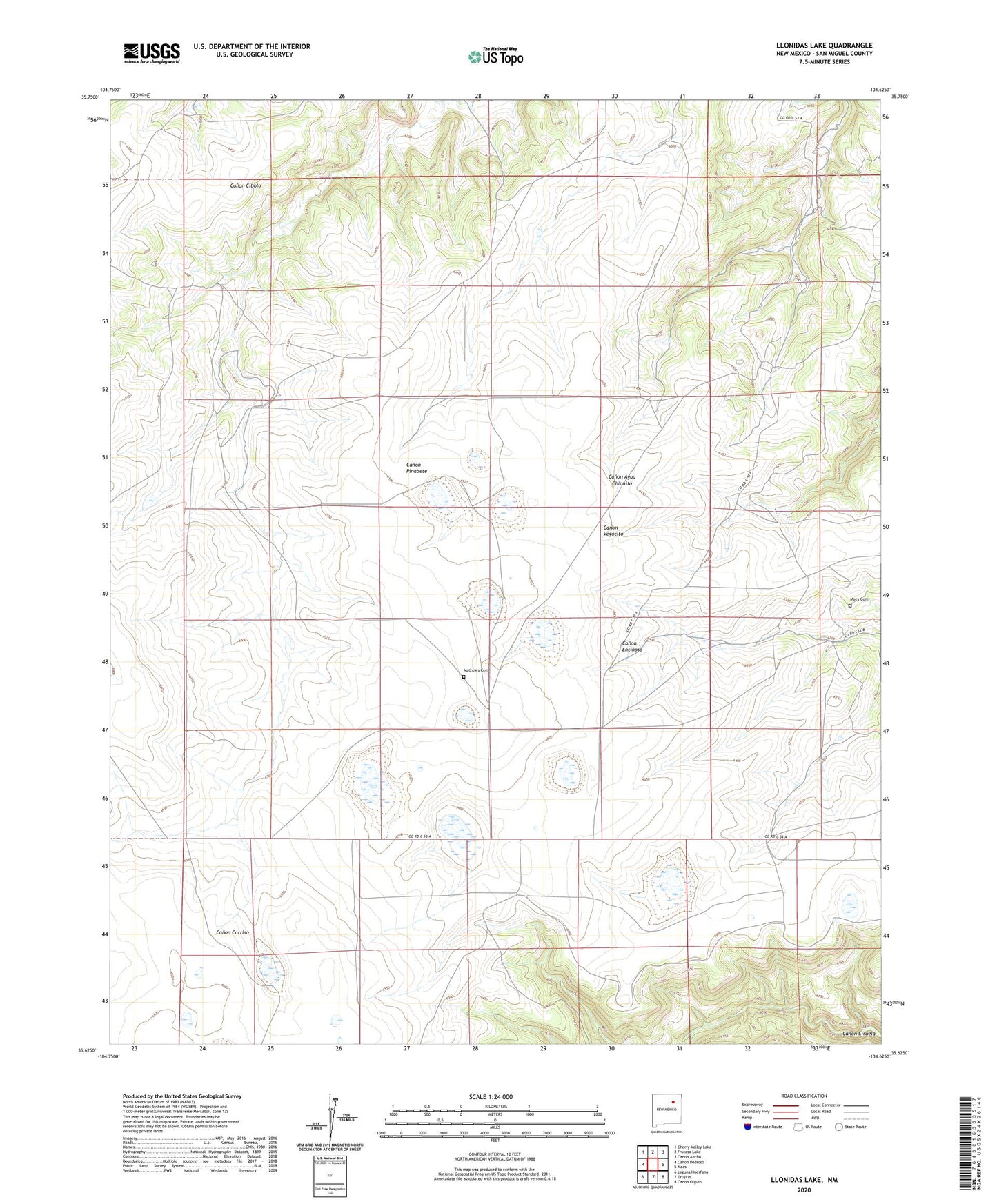 Llonidas Lake New Mexico US Topo Map Image