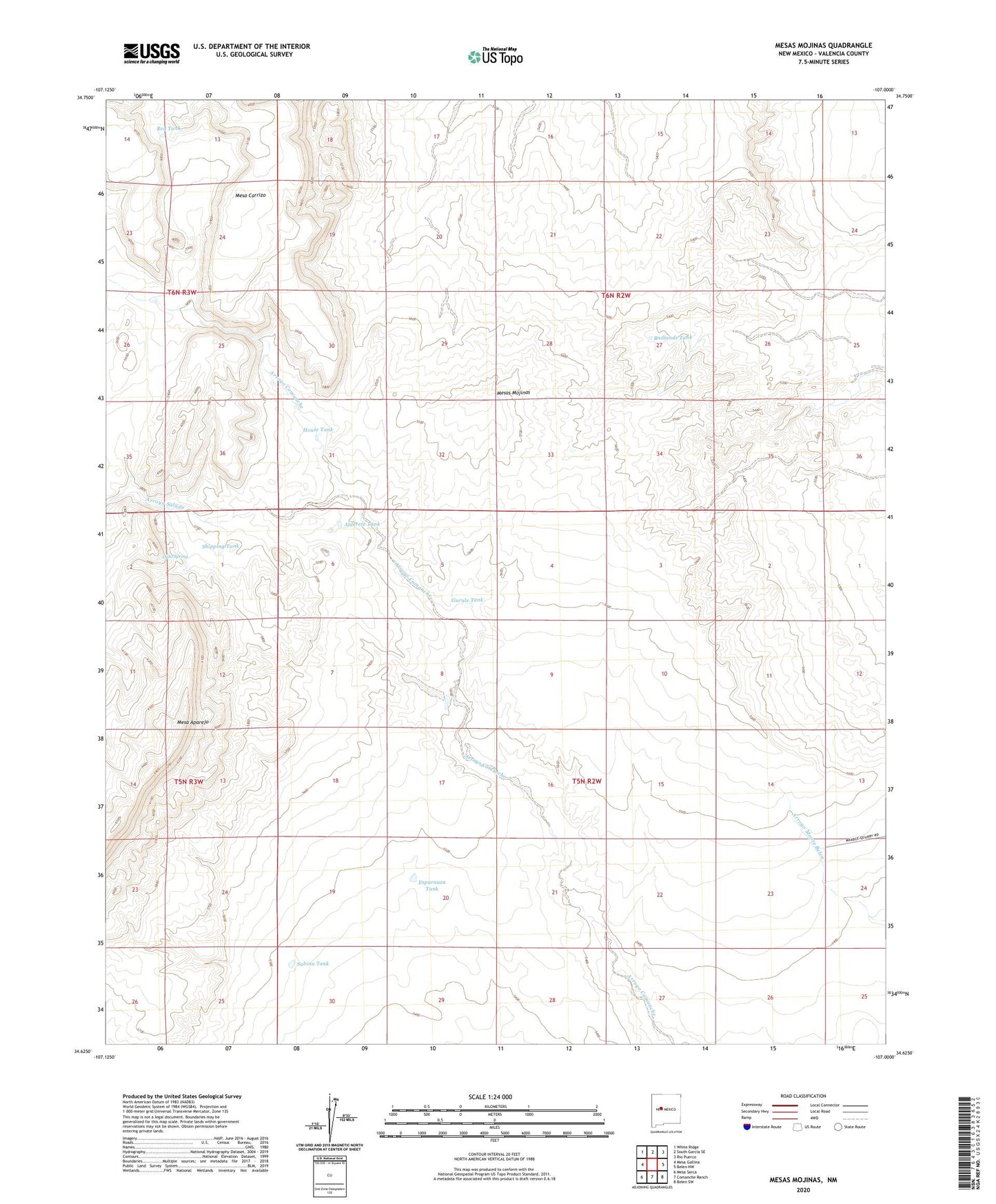 Mesas Mojinas New Mexico US Topo Map Image