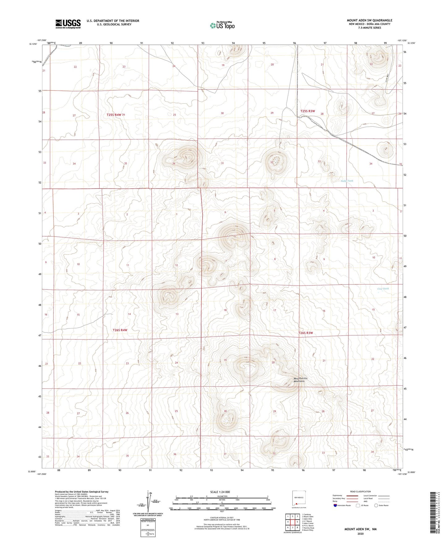 Mount Aden SW New Mexico US Topo Map Image