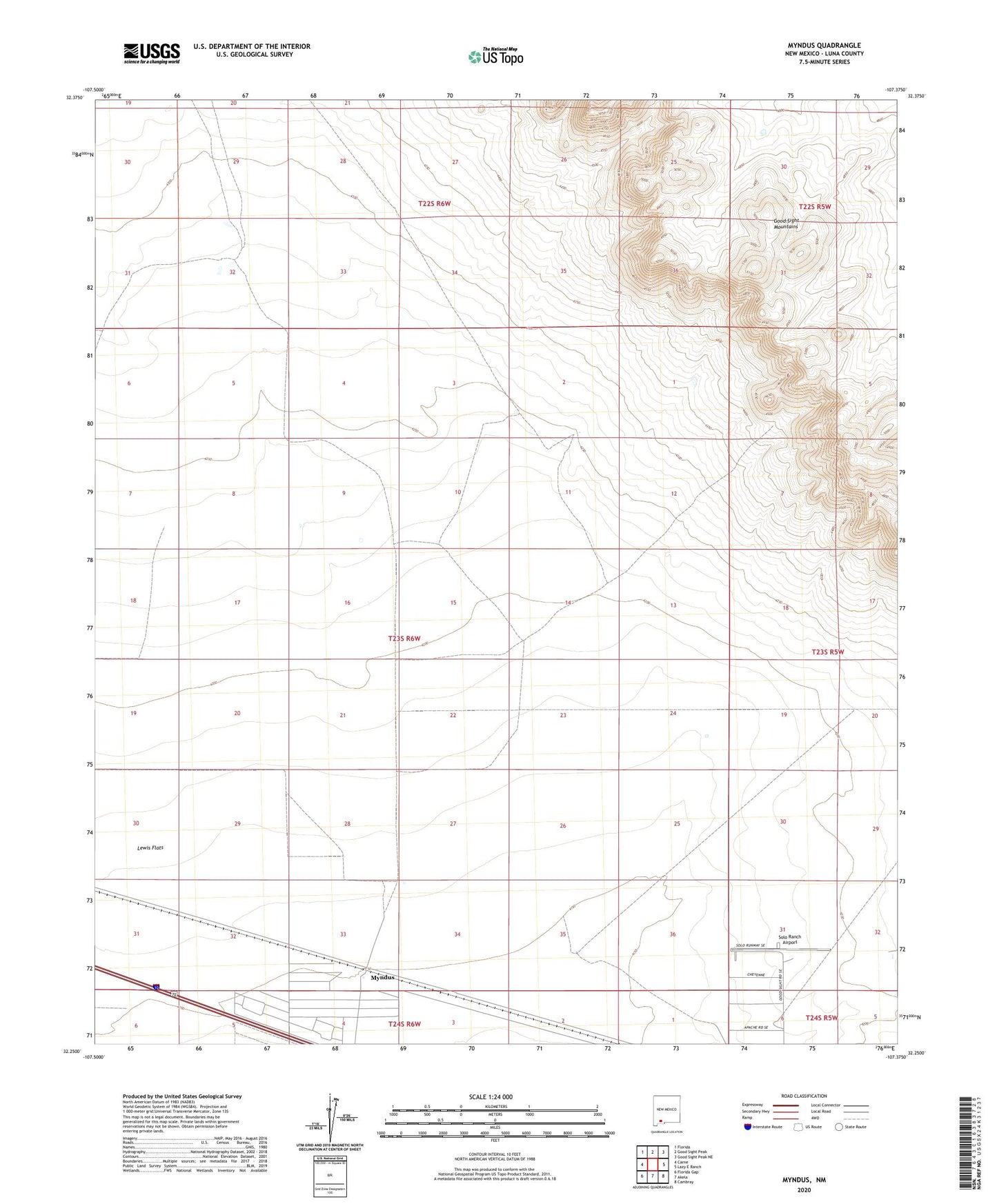 Myndus New Mexico US Topo Map Image