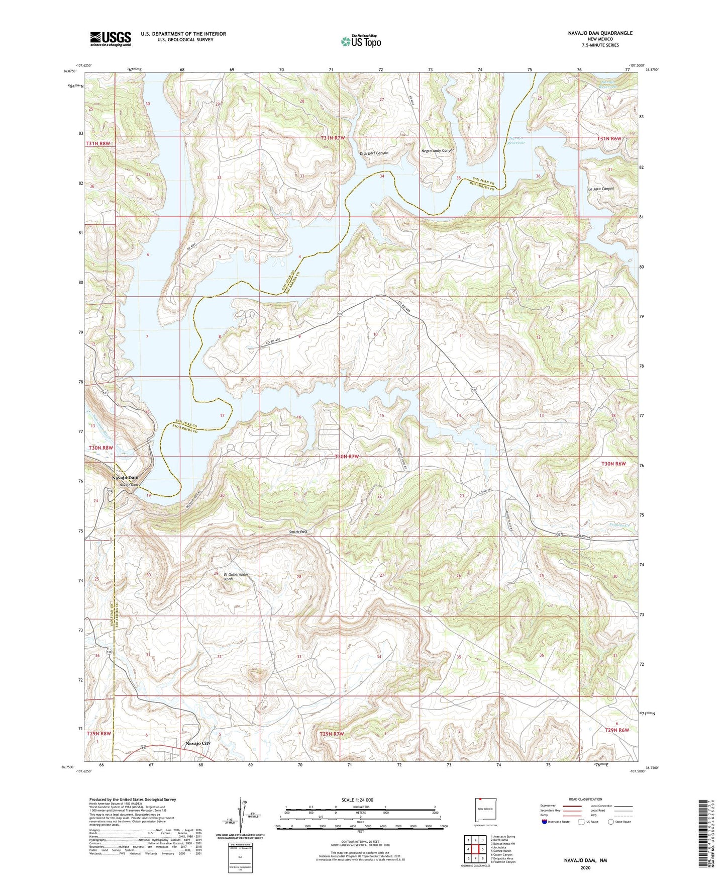 Navajo Dam New Mexico US Topo Map Image