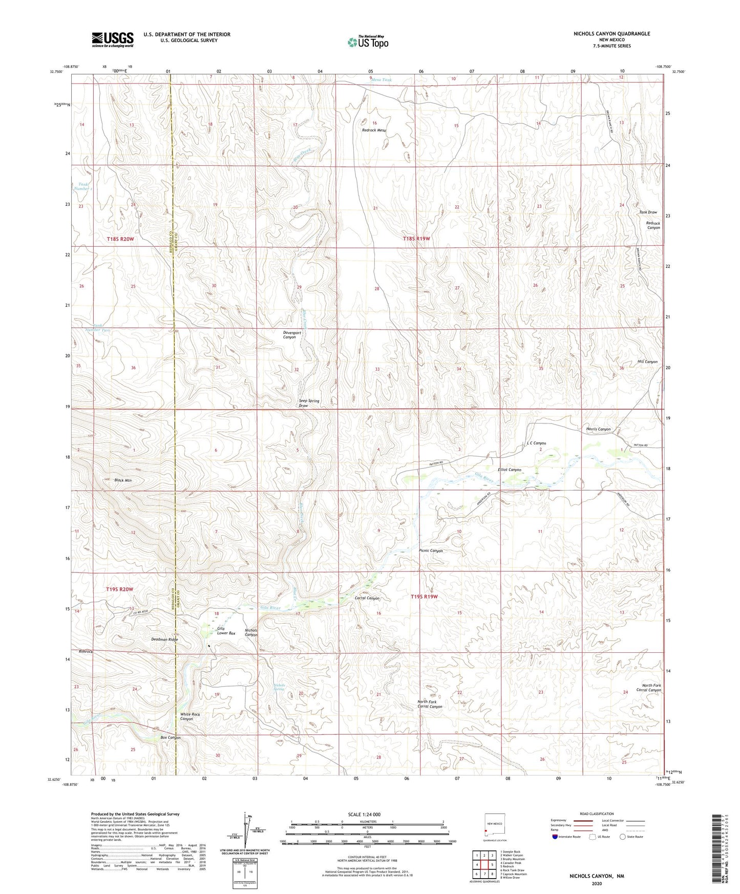 Nichols Canyon New Mexico US Topo Map Image