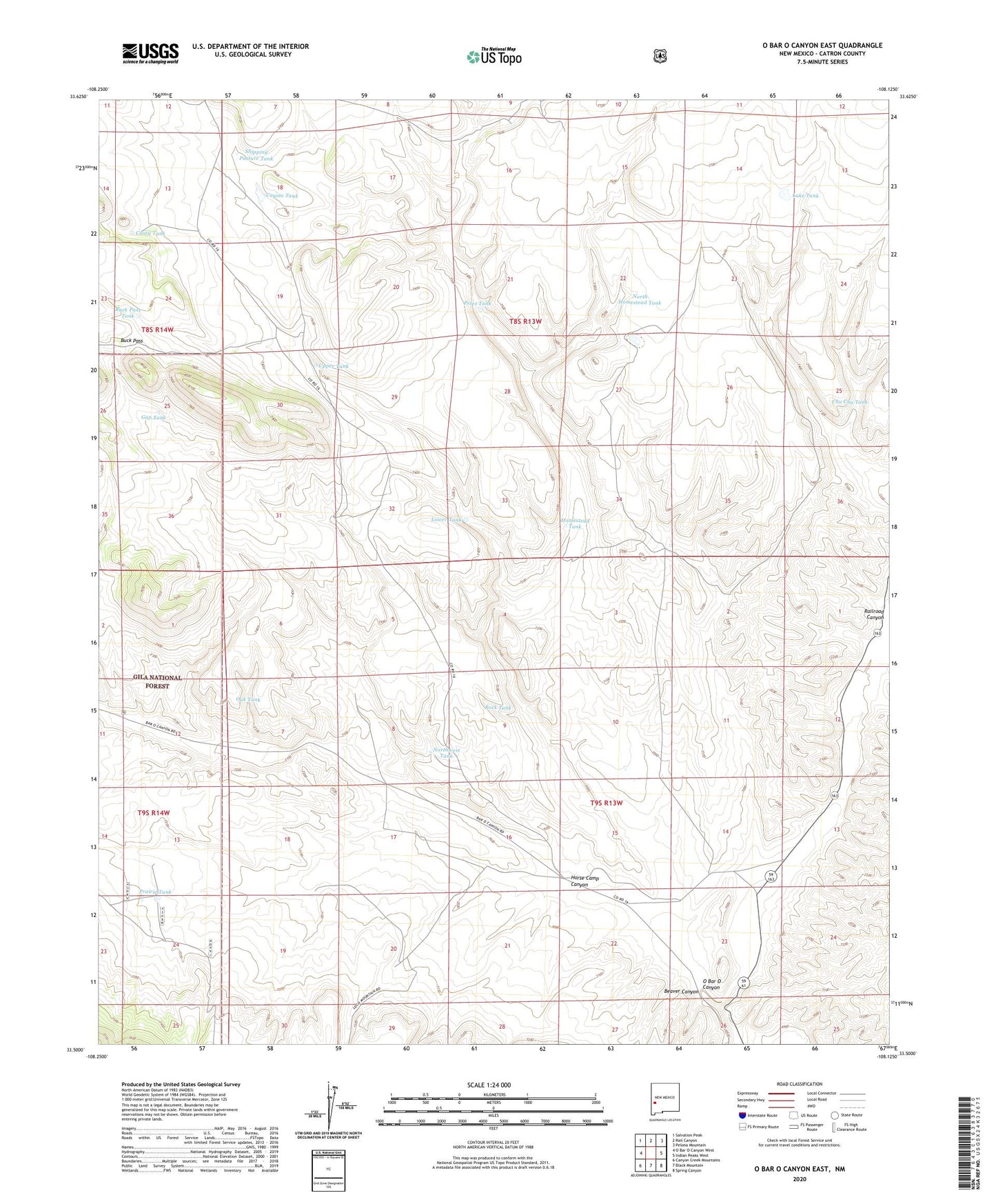 O Bar O Canyon East New Mexico US Topo Map Image