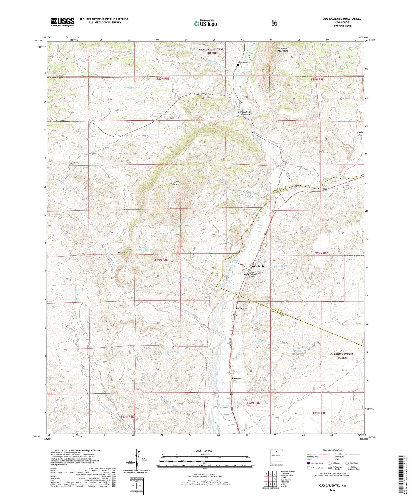 Ojo Caliente New Mexico US Topo Map Image