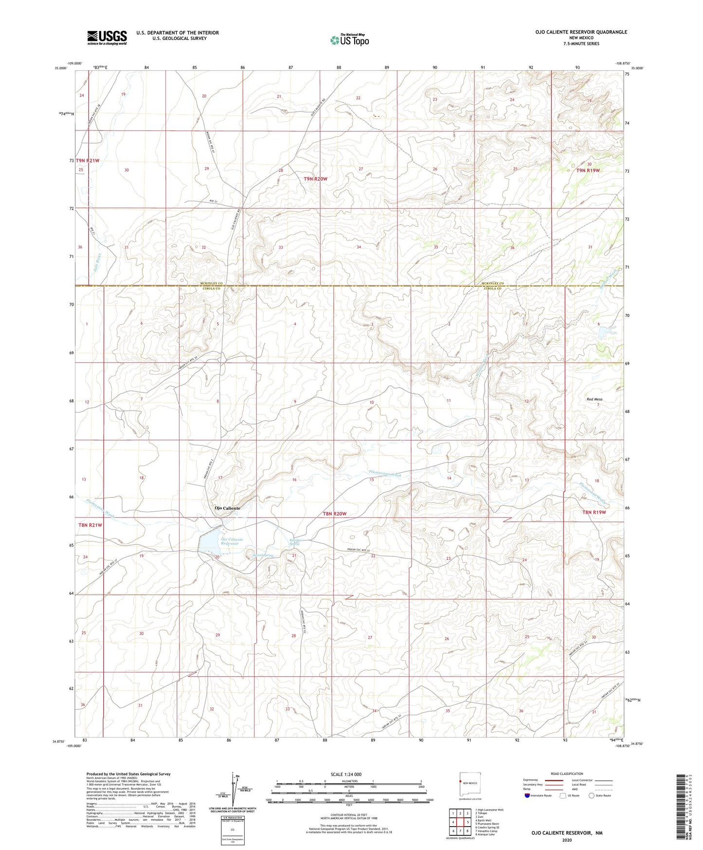 Ojo Caliente Reservoir New Mexico US Topo Map Image