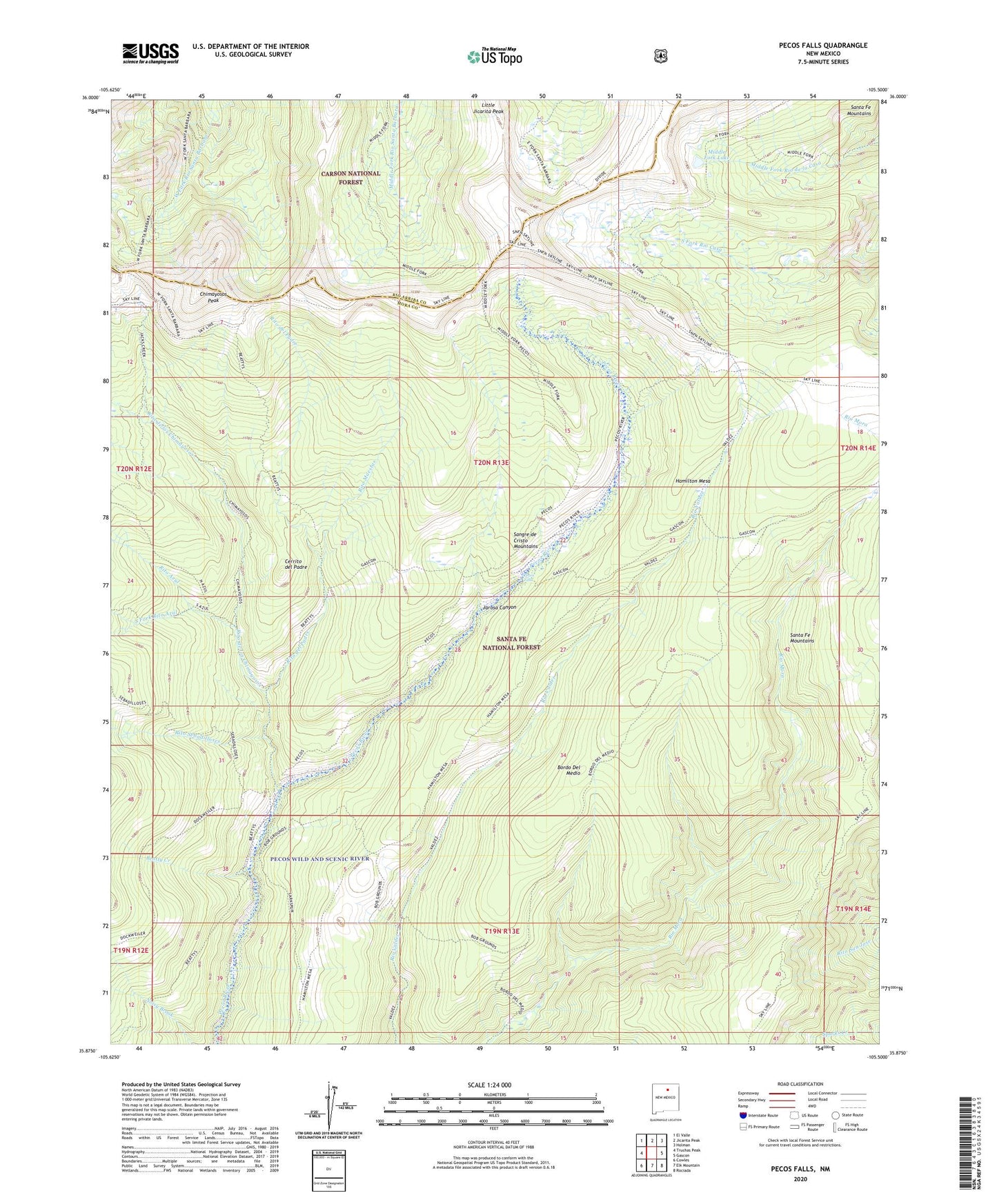 Pecos Falls New Mexico US Topo Map Image