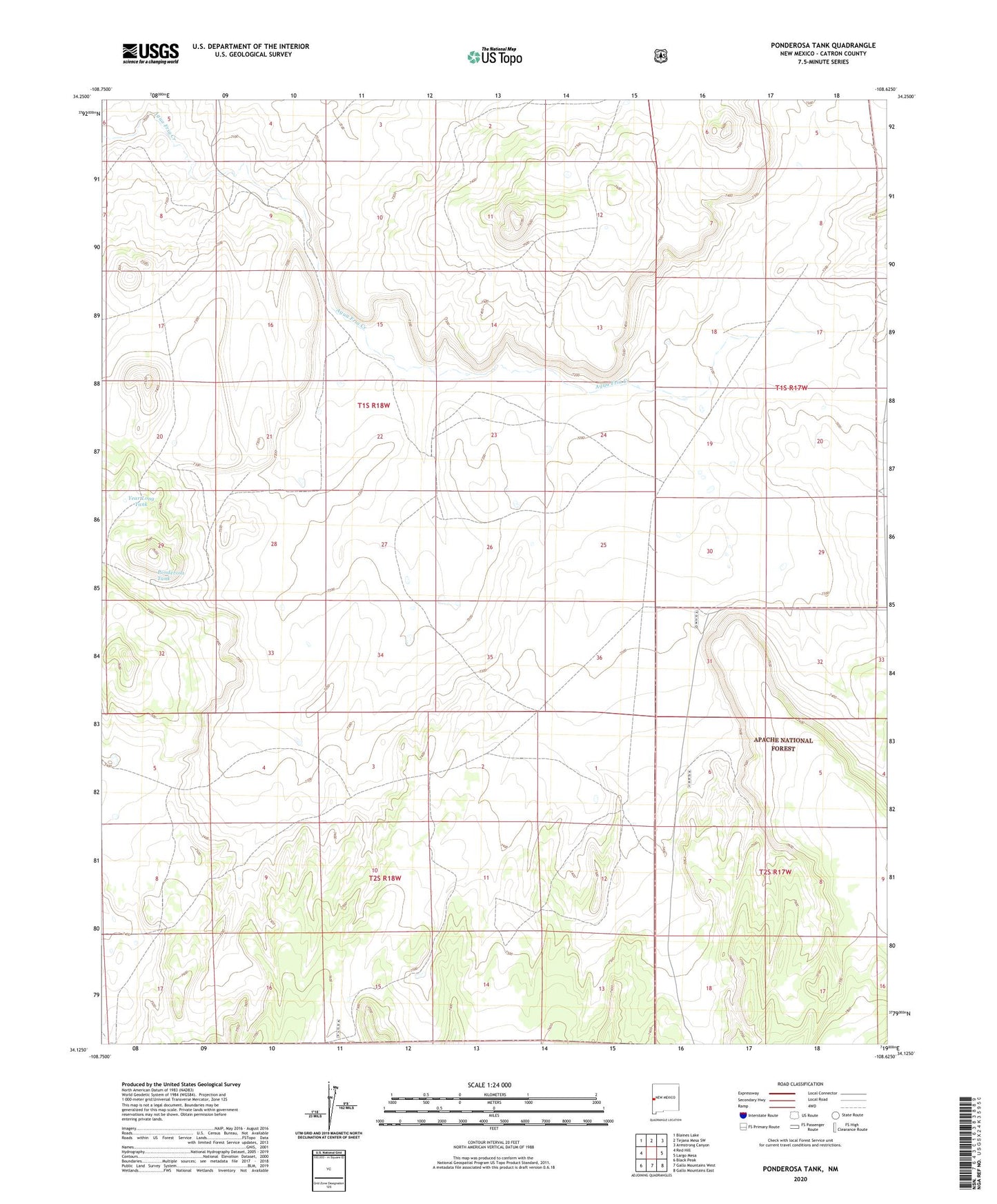 Ponderosa Tank New Mexico US Topo Map Image