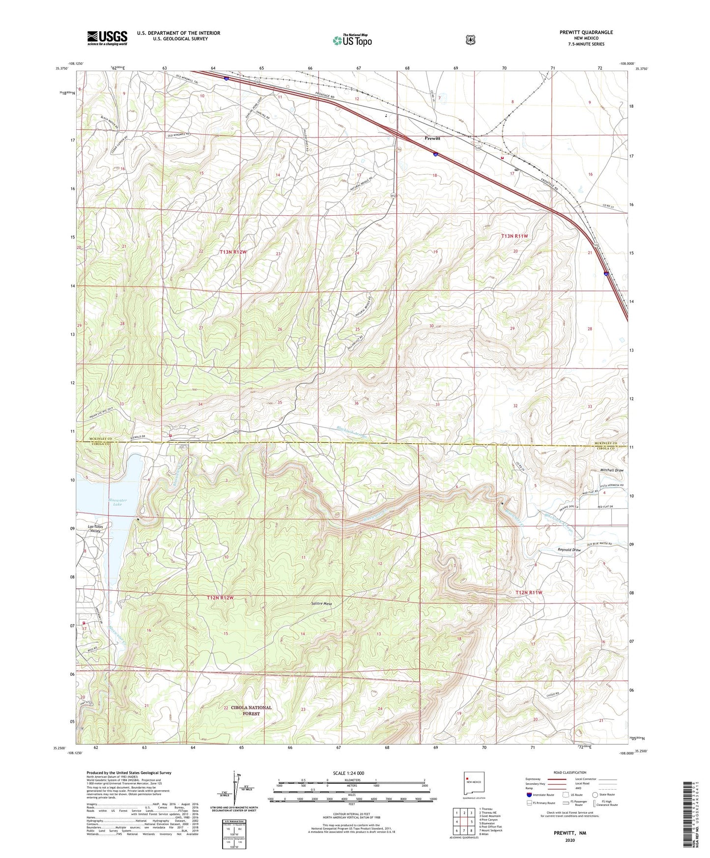 Prewitt New Mexico US Topo Map Image