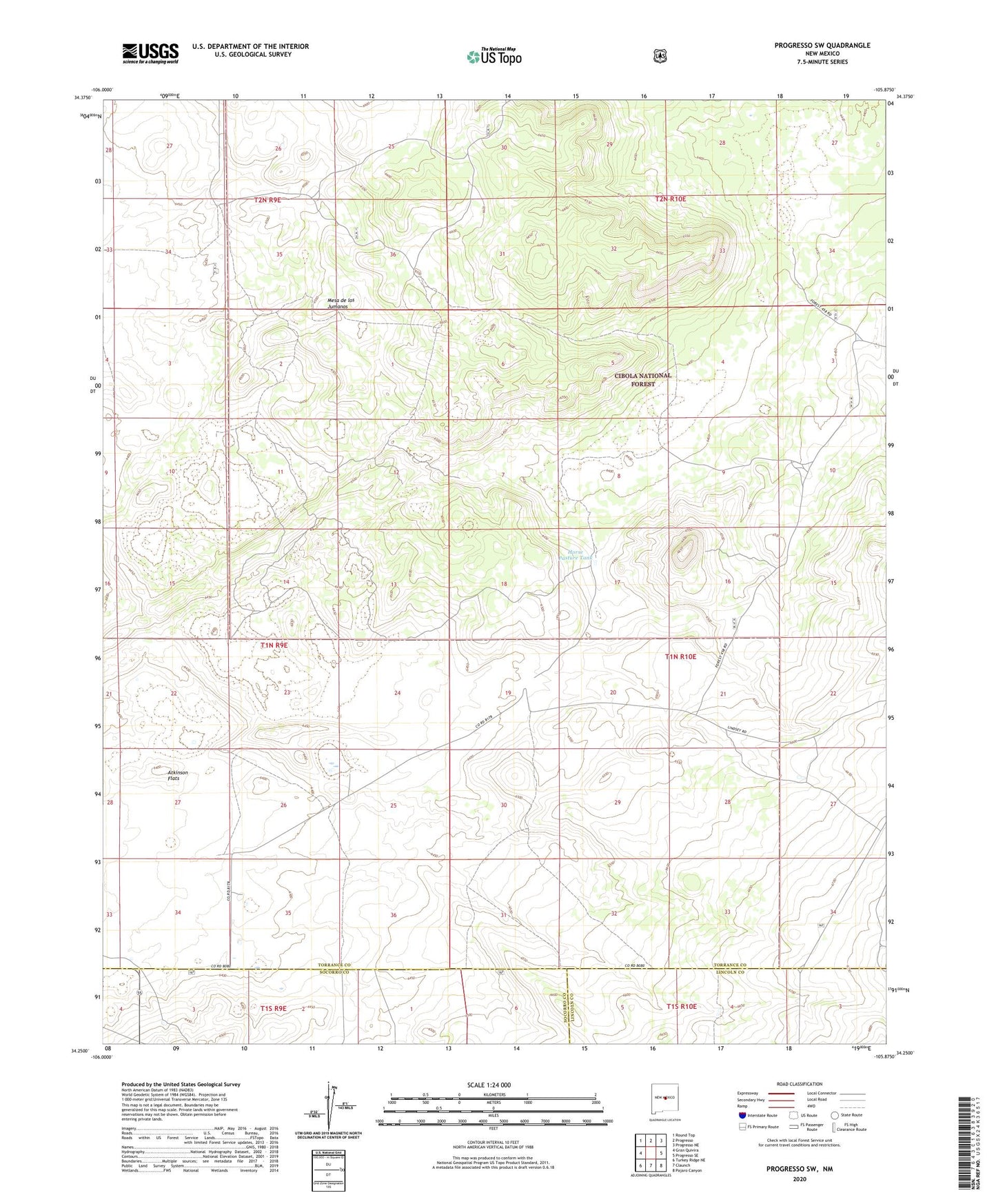 Progresso SW New Mexico US Topo Map Image