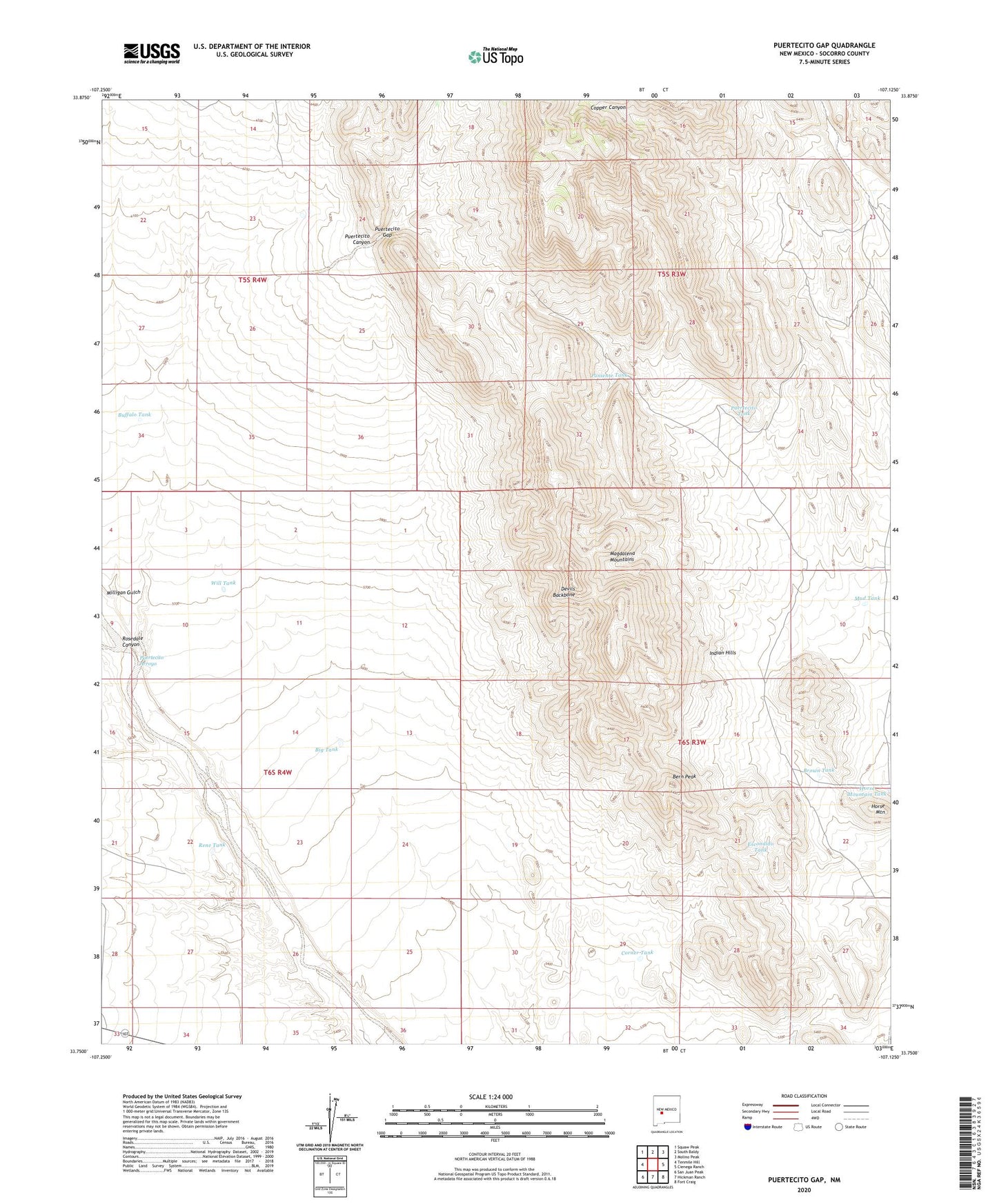 Puertecito Gap New Mexico US Topo Map Image