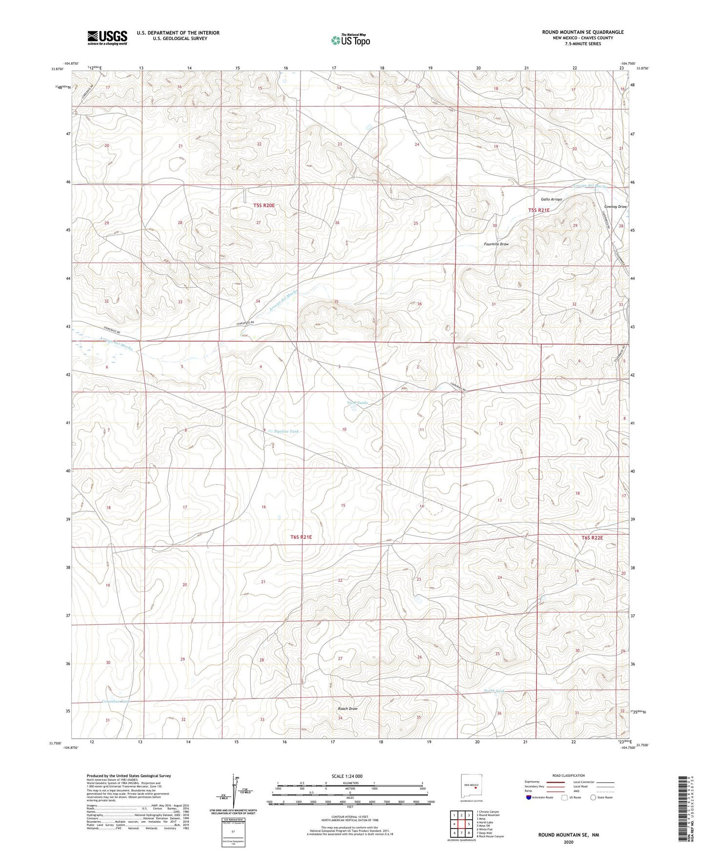 Round Mountain SE New Mexico US Topo Map Image