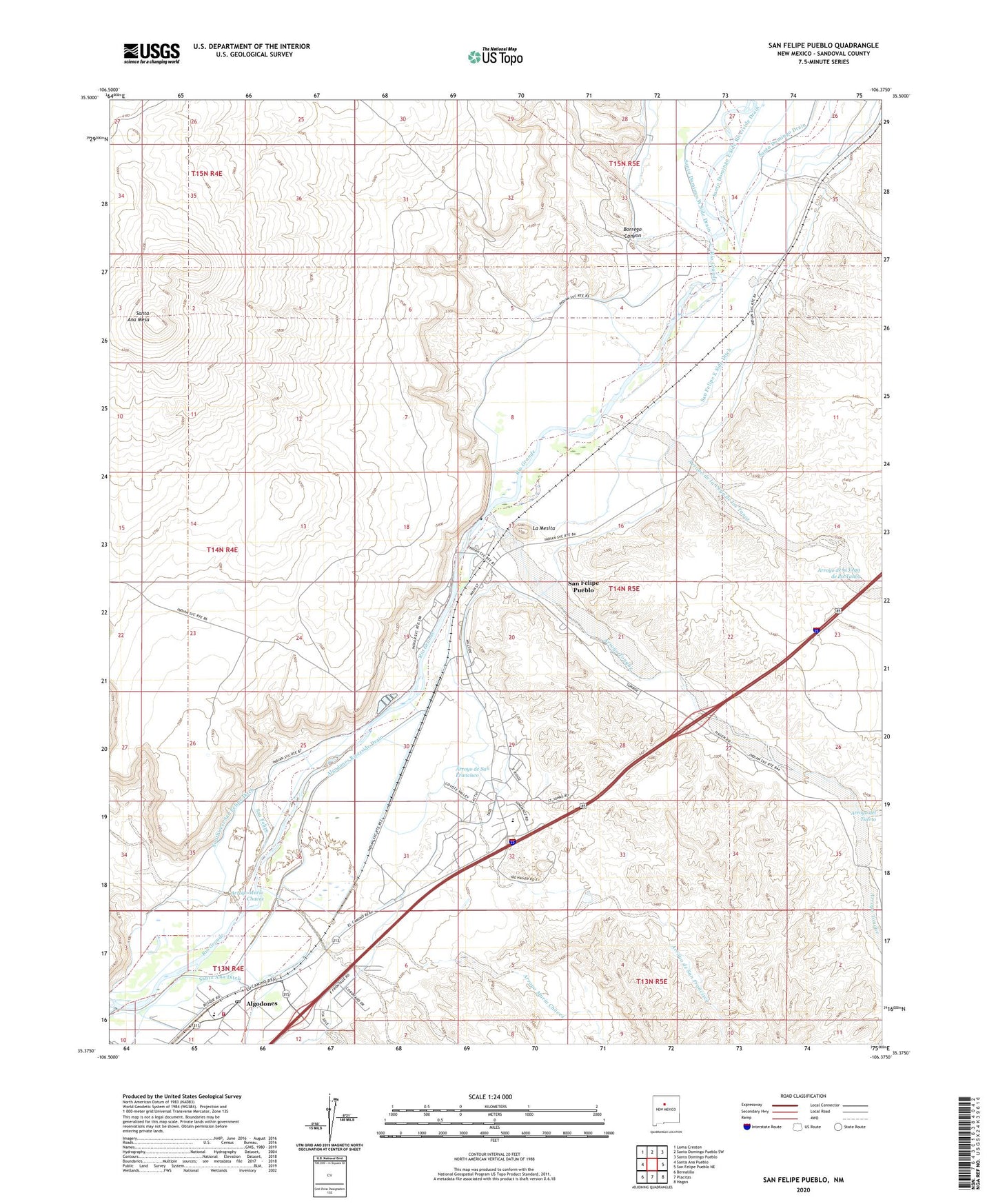 San Felipe Pueblo New Mexico US Topo Map Image