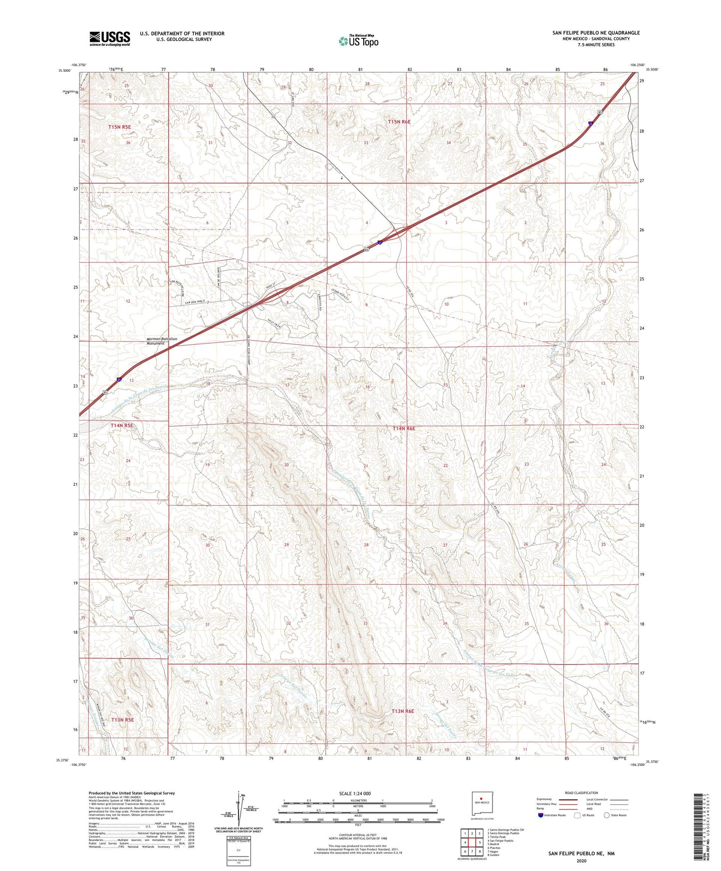 San Felipe Pueblo NE New Mexico US Topo Map Image