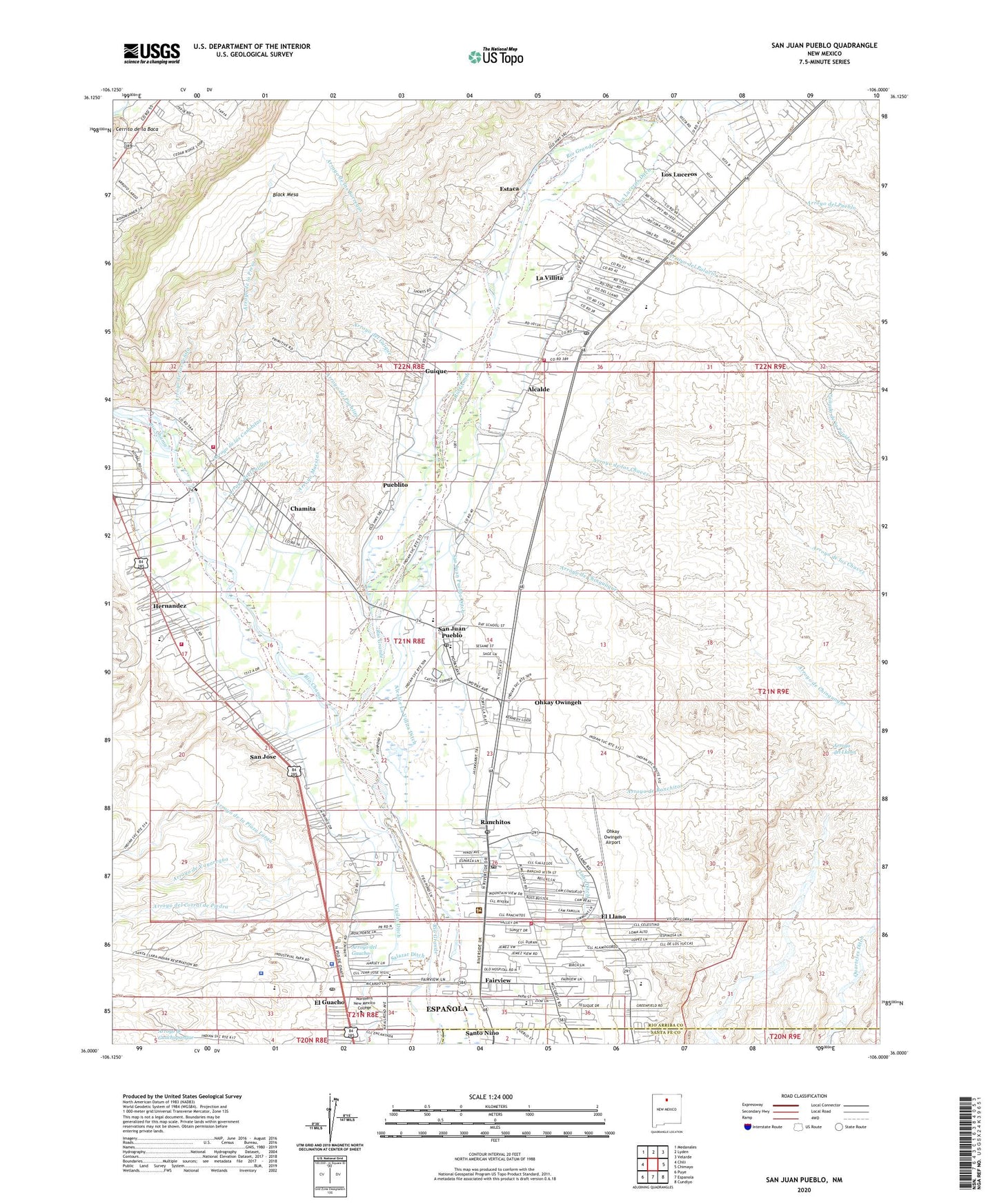 San Juan Pueblo New Mexico US Topo Map Image