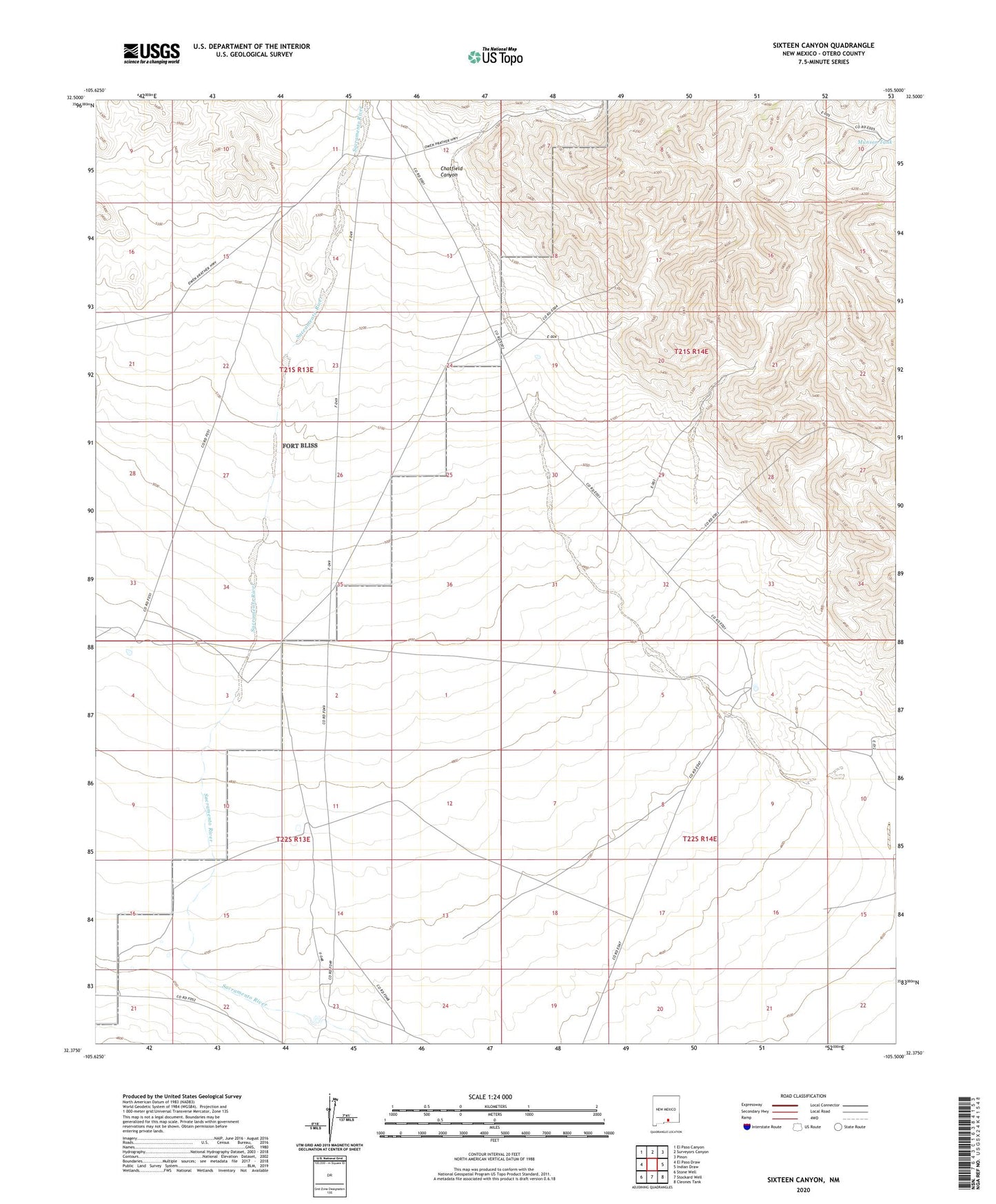 Sixteen Canyon New Mexico US Topo Map Image