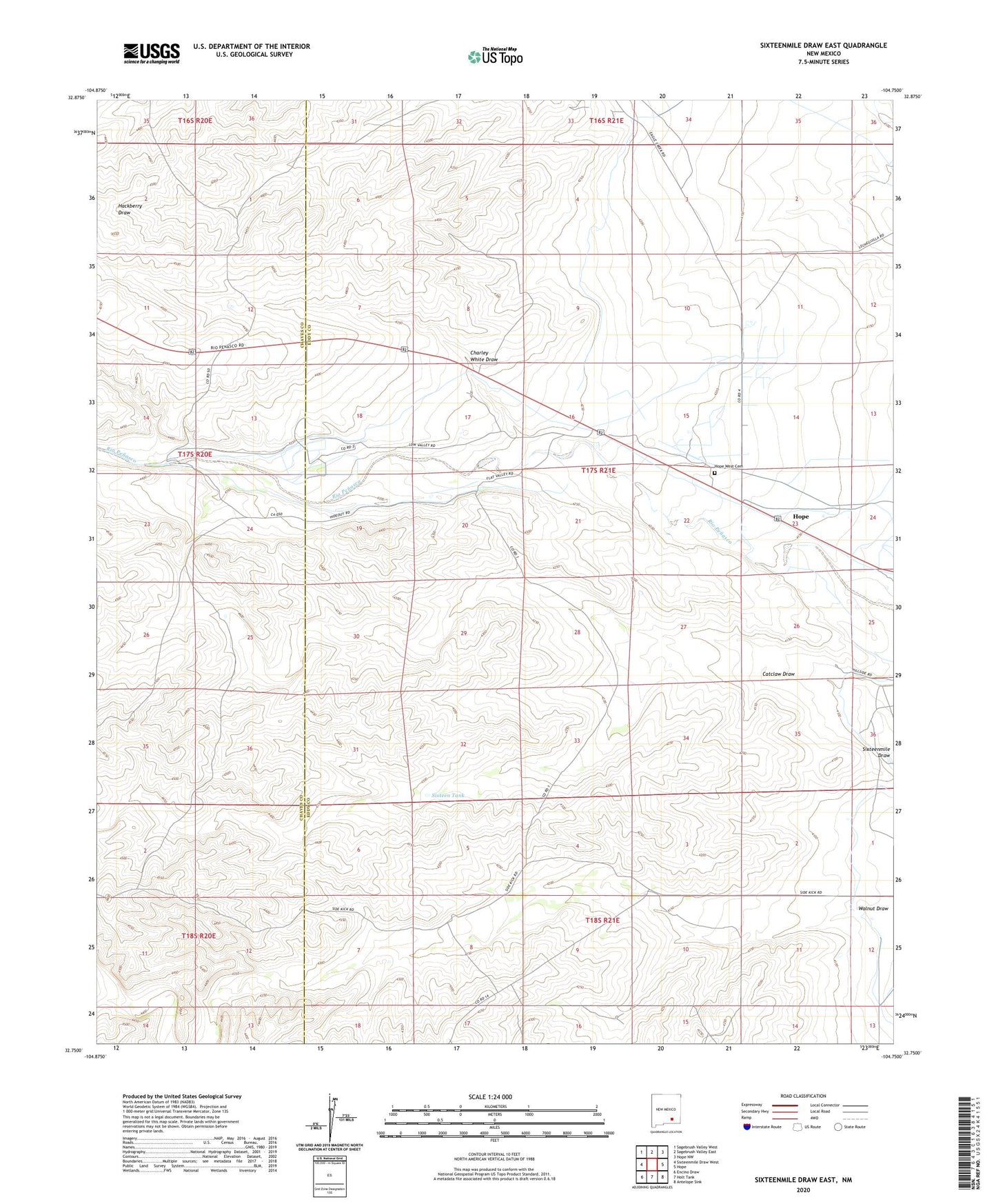 Sixteenmile Draw East New Mexico US Topo Map Image
