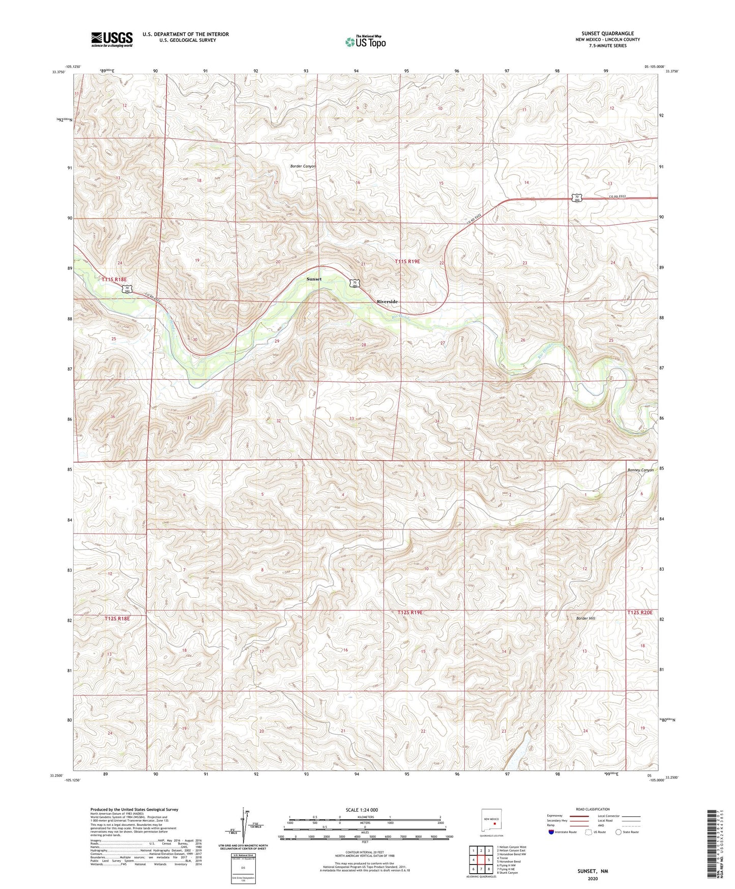 Sunset New Mexico US Topo Map Image