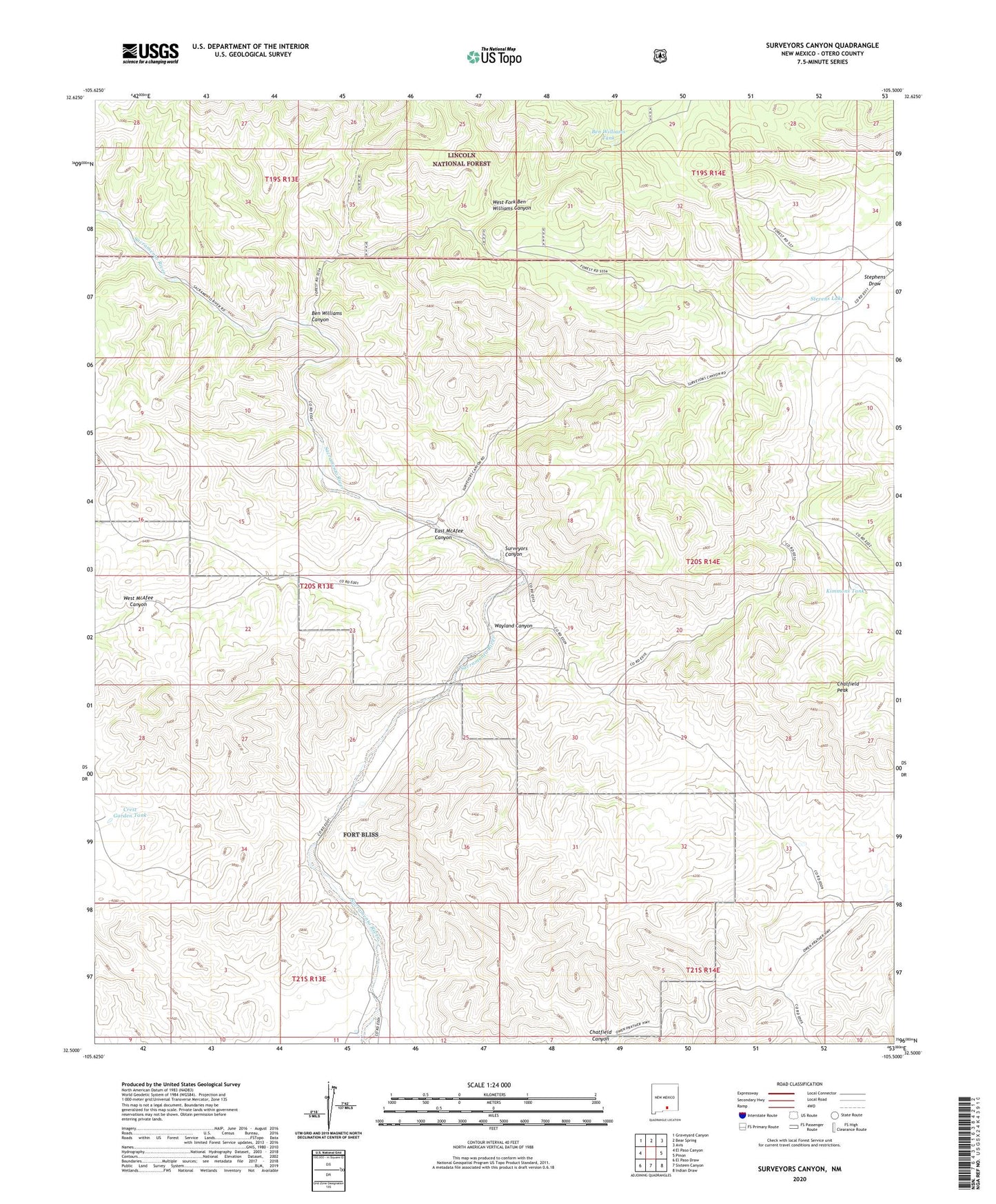 Surveyors Canyon New Mexico US Topo Map Image