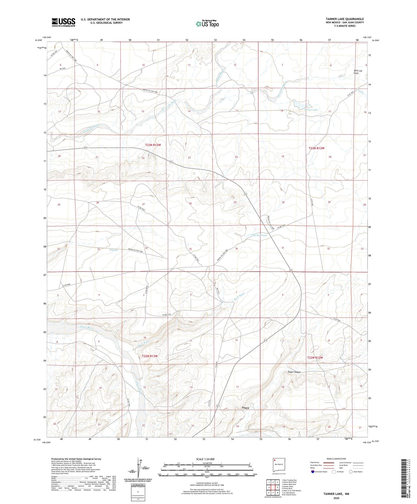 Tanner Lake New Mexico US Topo Map Image