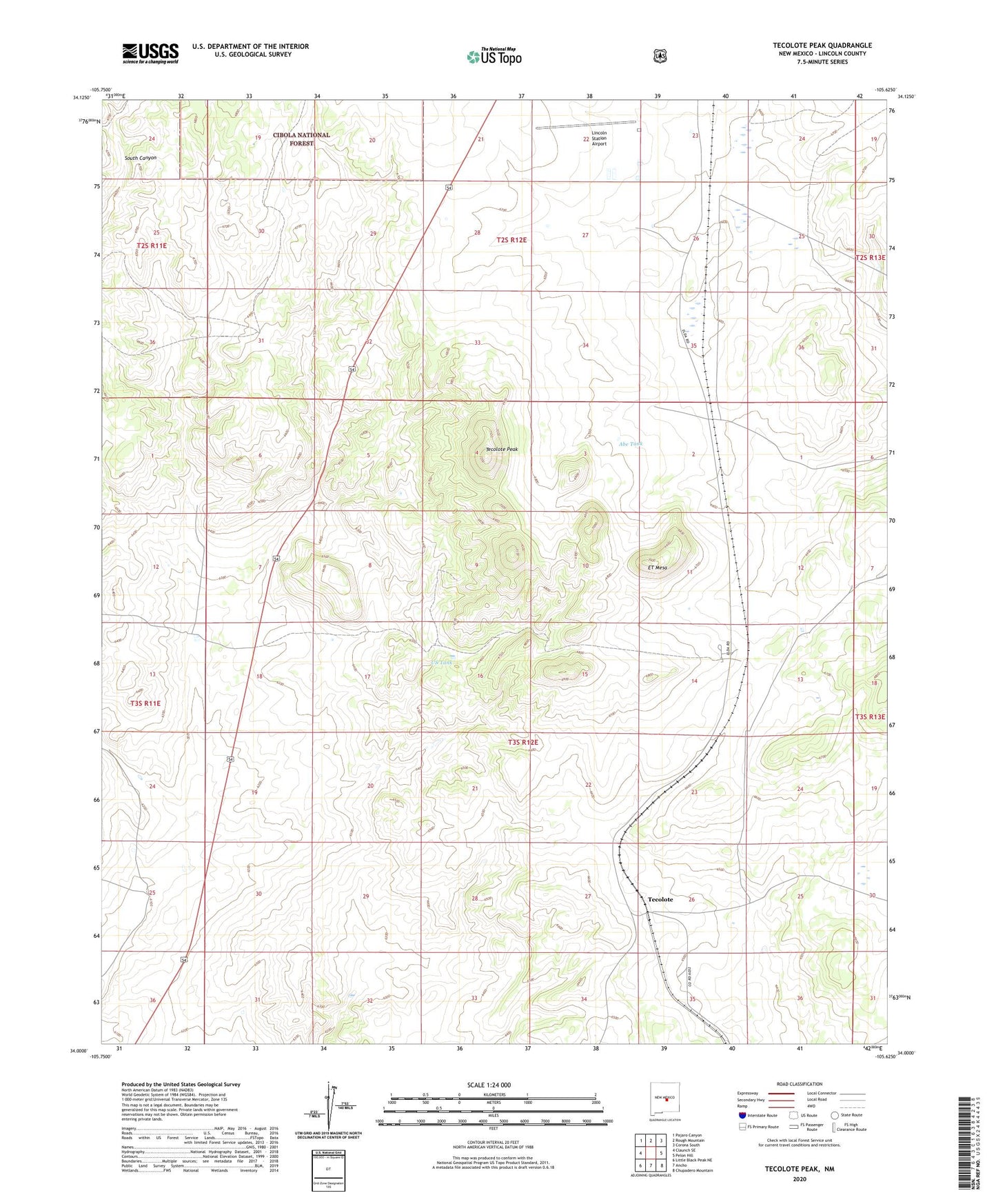 Tecolote Peak New Mexico US Topo Map Image