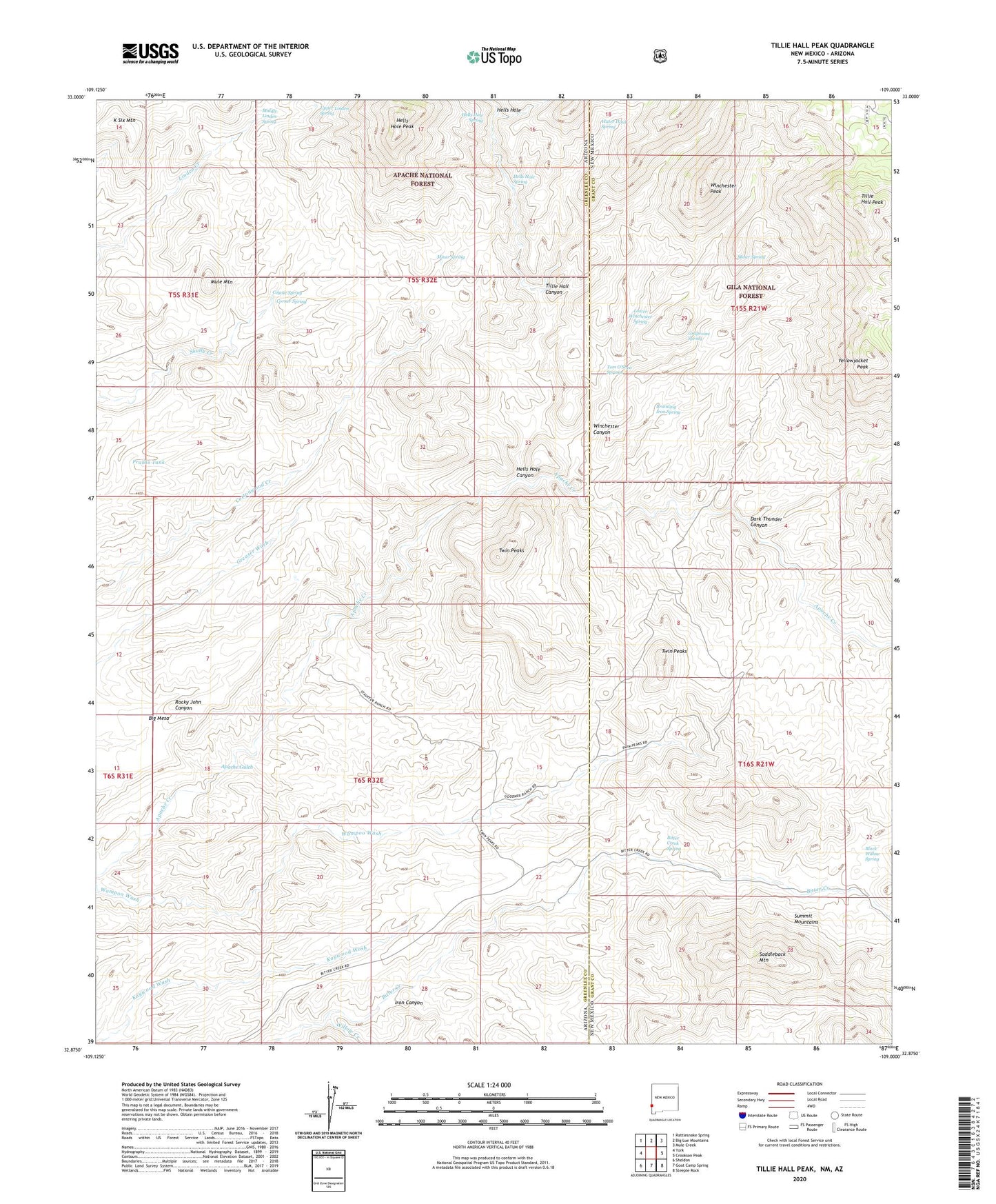Tillie Hall Peak New Mexico US Topo Map Image