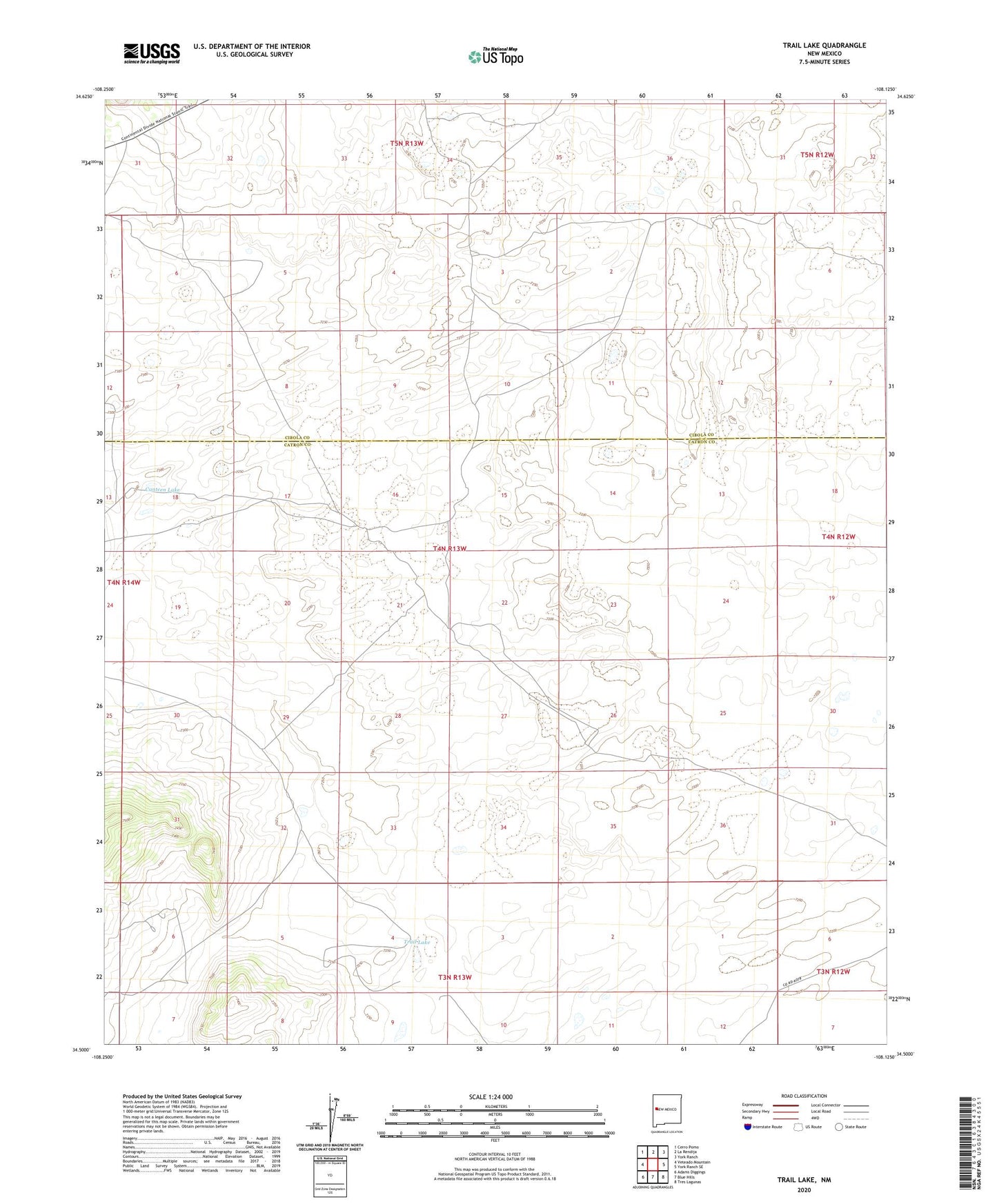 Trail Lake New Mexico US Topo Map Image