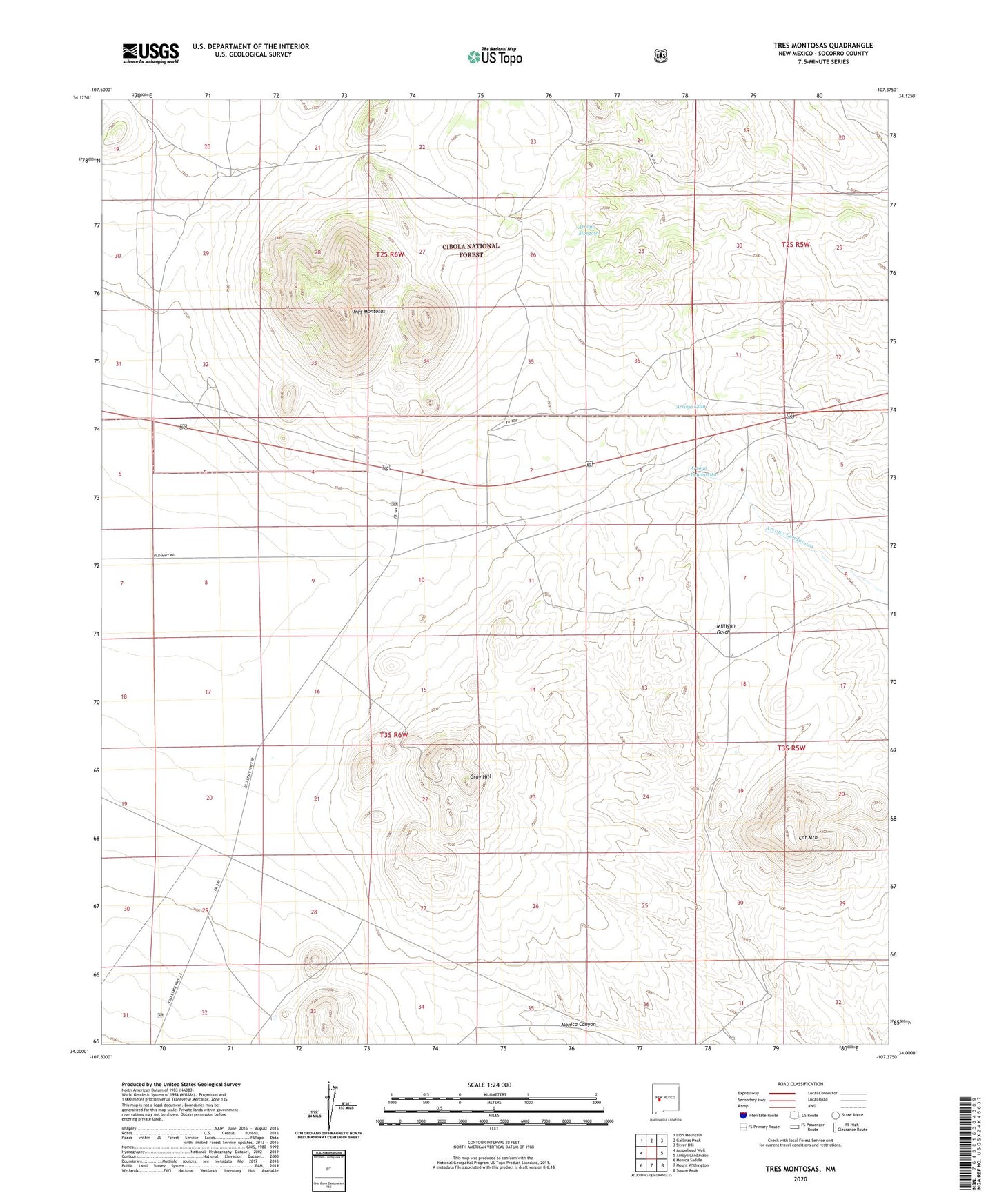 Tres Montosas New Mexico US Topo Map Image