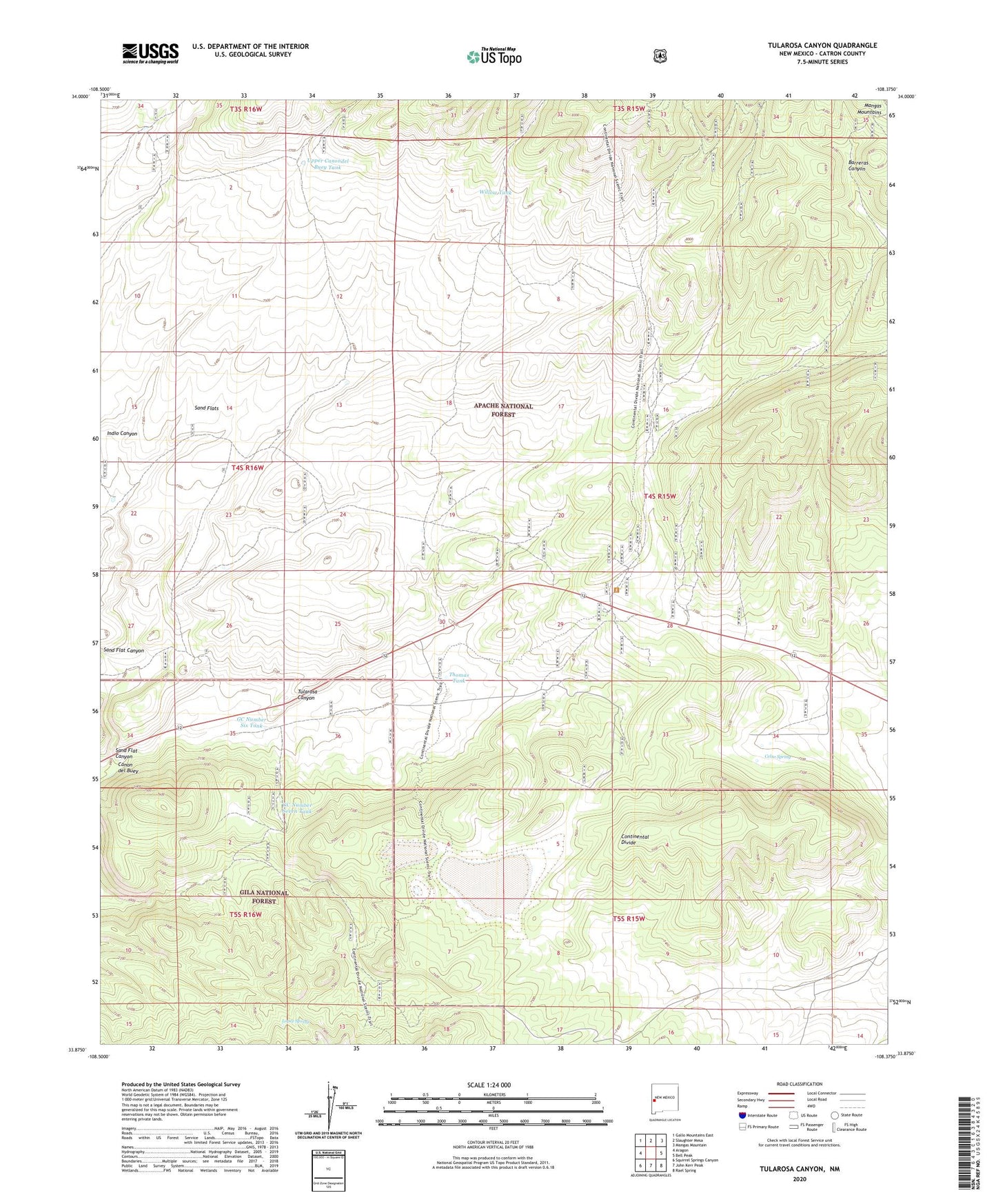Tularosa Canyon New Mexico US Topo Map Image