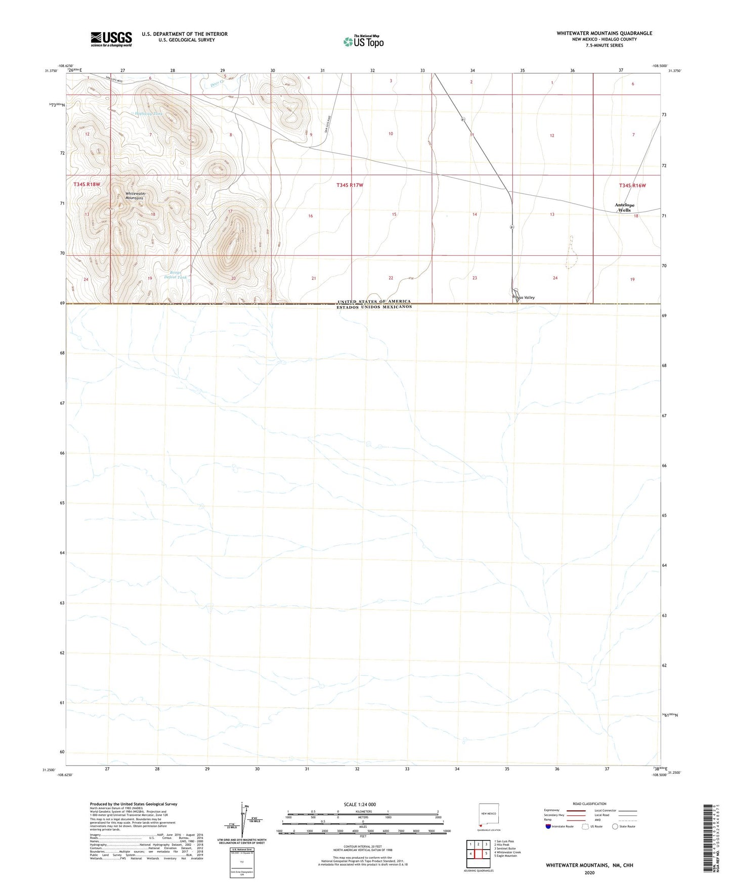 Whitewater Mountains New Mexico US Topo Map Image