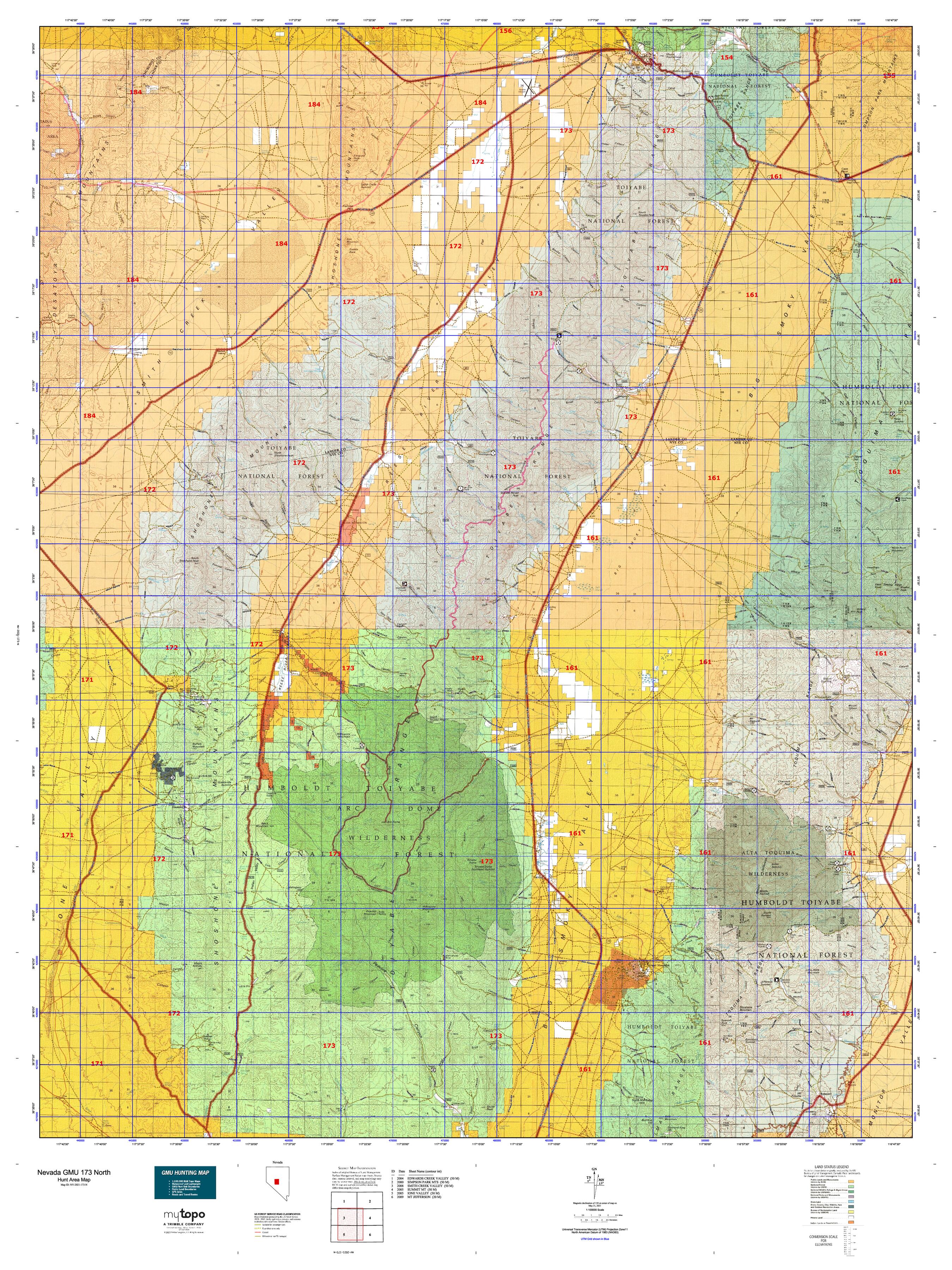 Nevada GMU 173 North Map – MyTopo Map Store