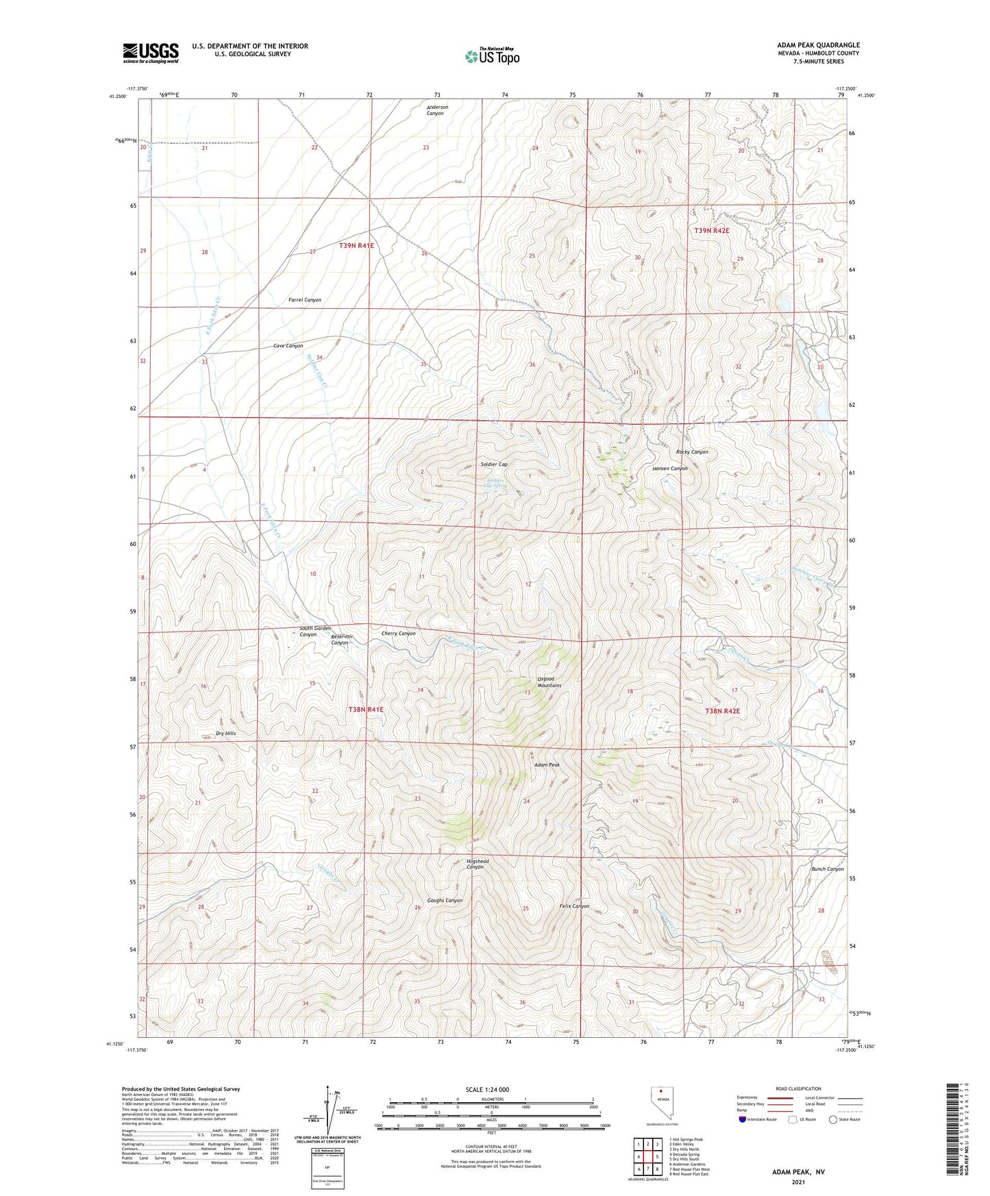 Adam Peak Nevada US Topo Map Image