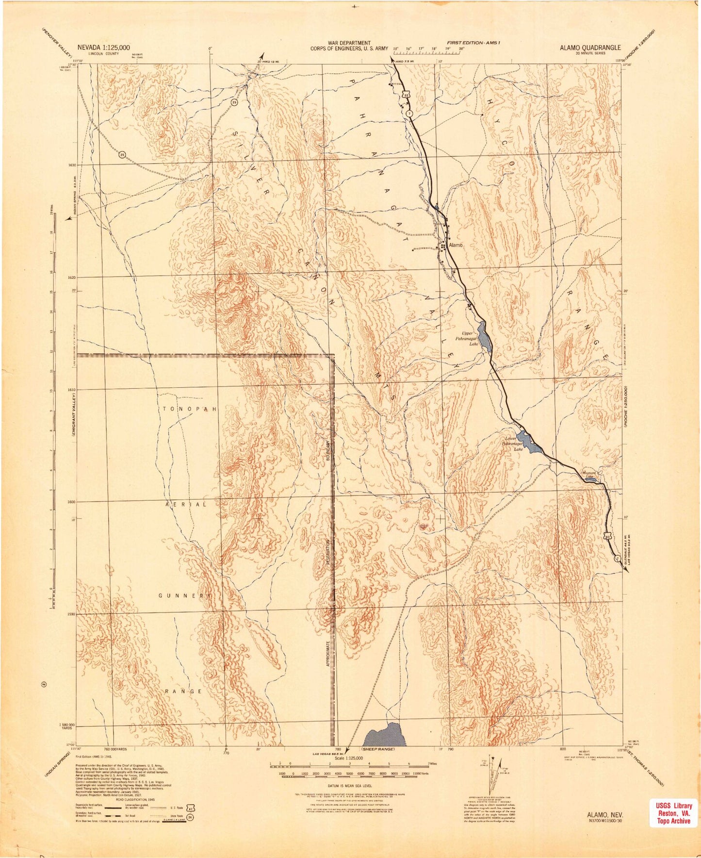 Historic 1945 Alamo Nevada 30'x30' Topo Map Image