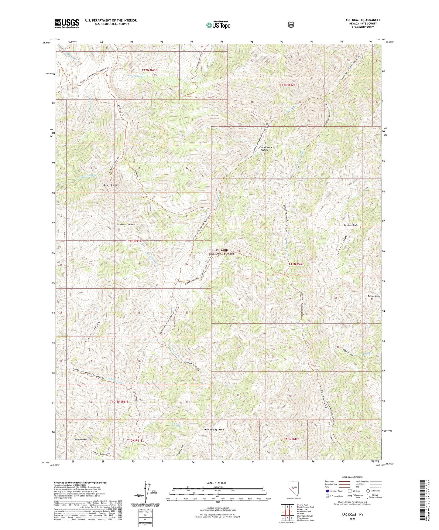 Arc Dome Nevada US Topo Map Image