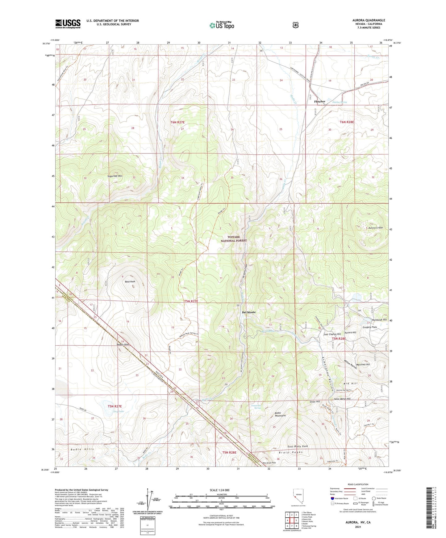 Aurora Nevada US Topo Map Image