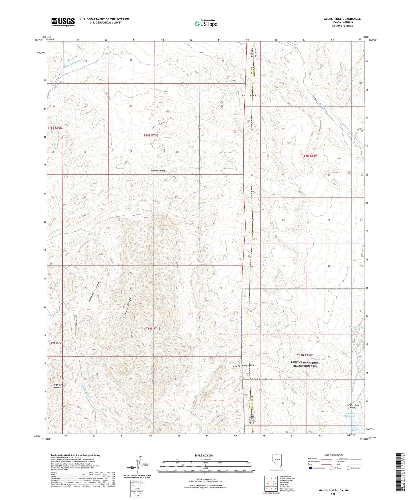 Azure Ridge Nevada US Topo Map Image