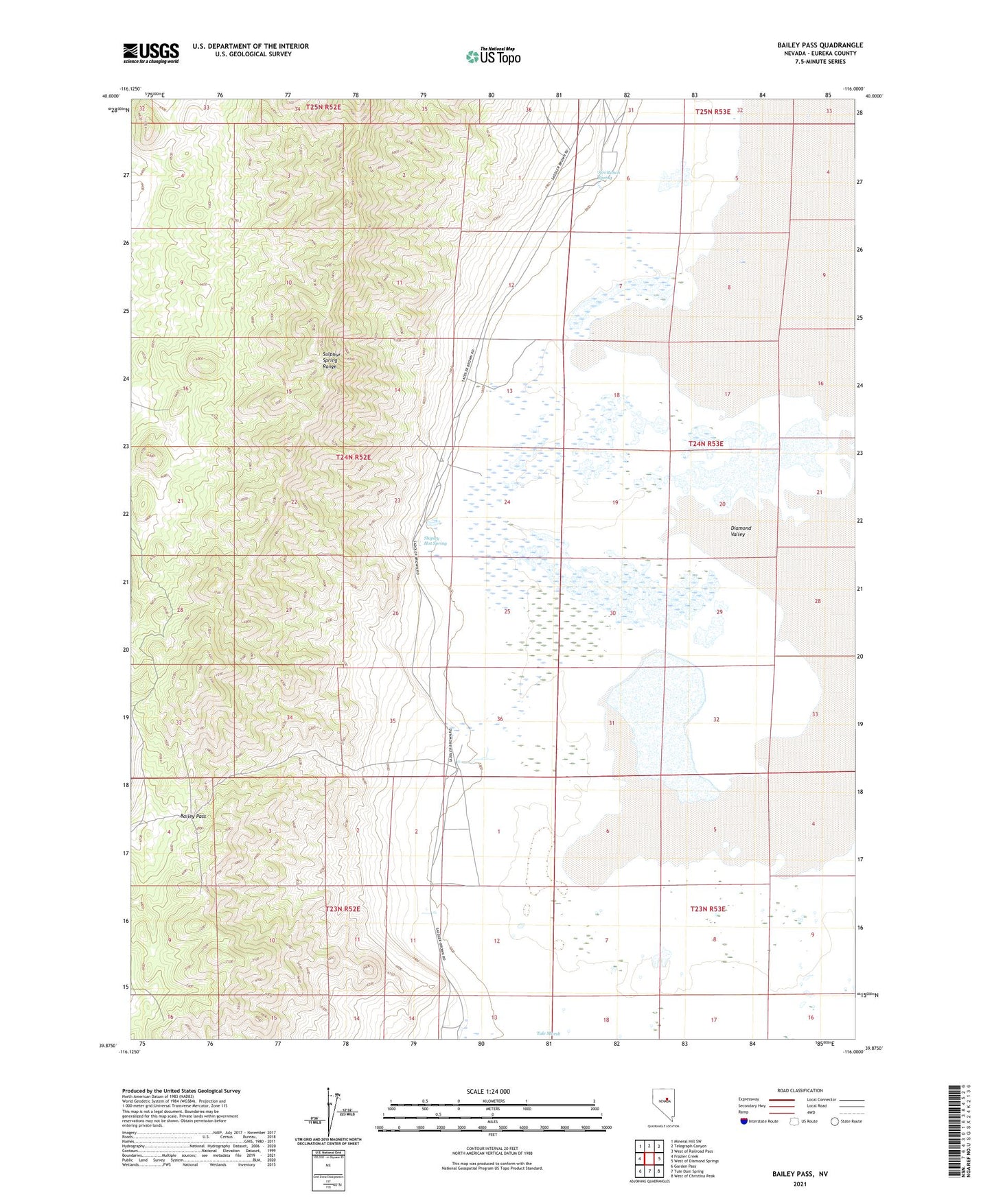 Bailey Pass Nevada US Topo Map Image