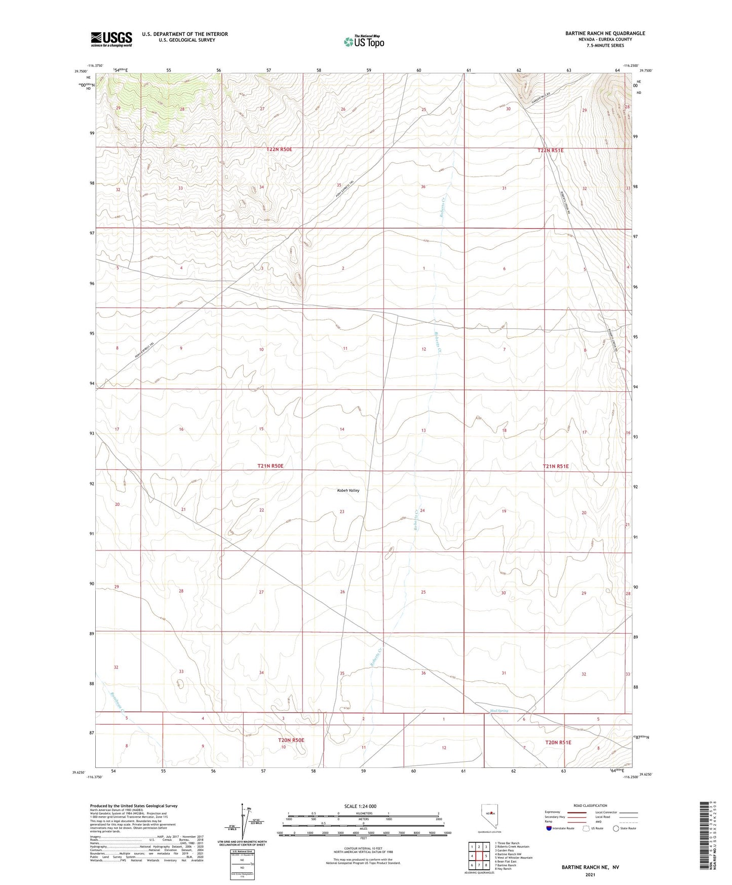 Bartine Ranch NE Nevada US Topo Map Image