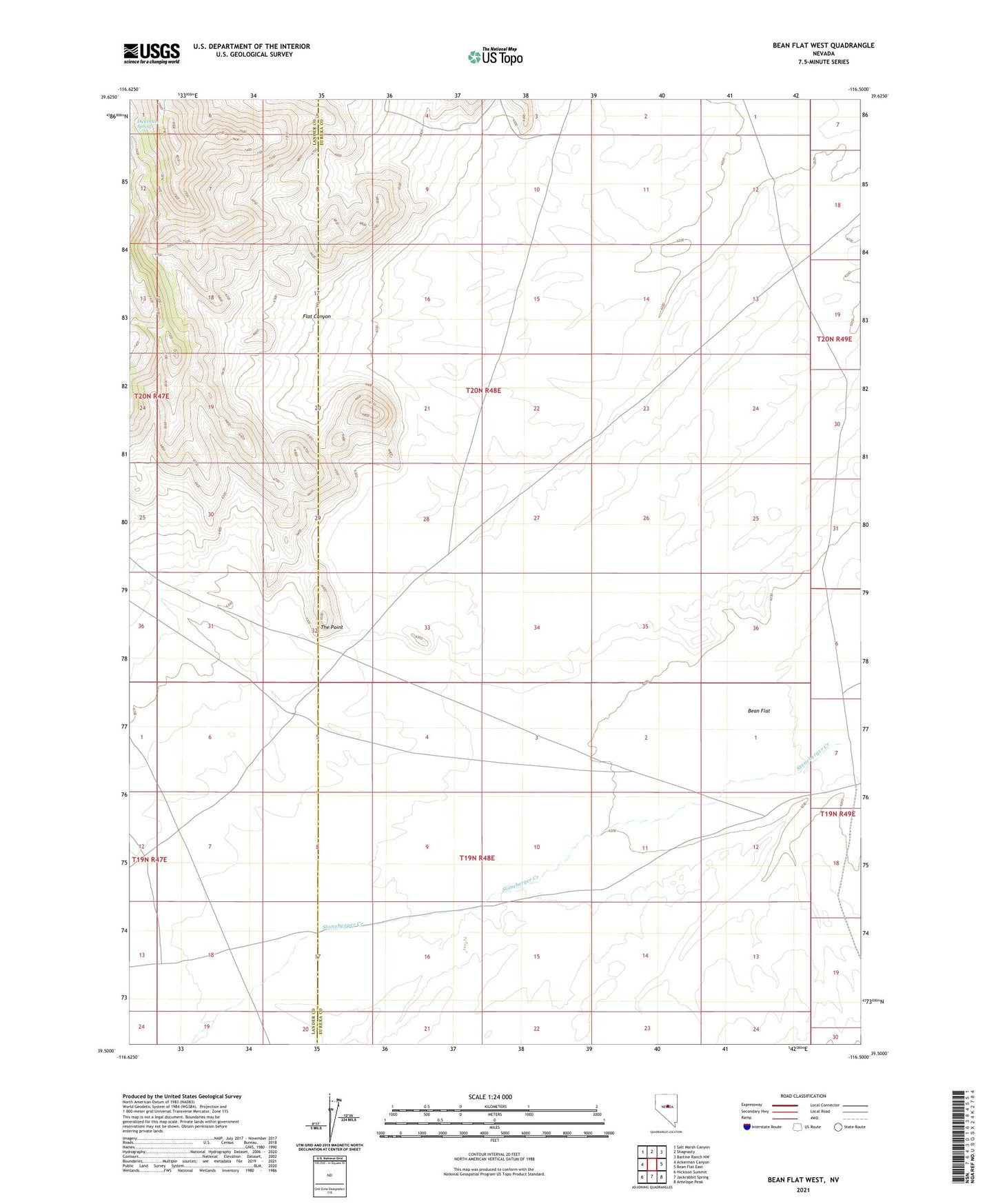 Bean Flat West Nevada US Topo Map Image