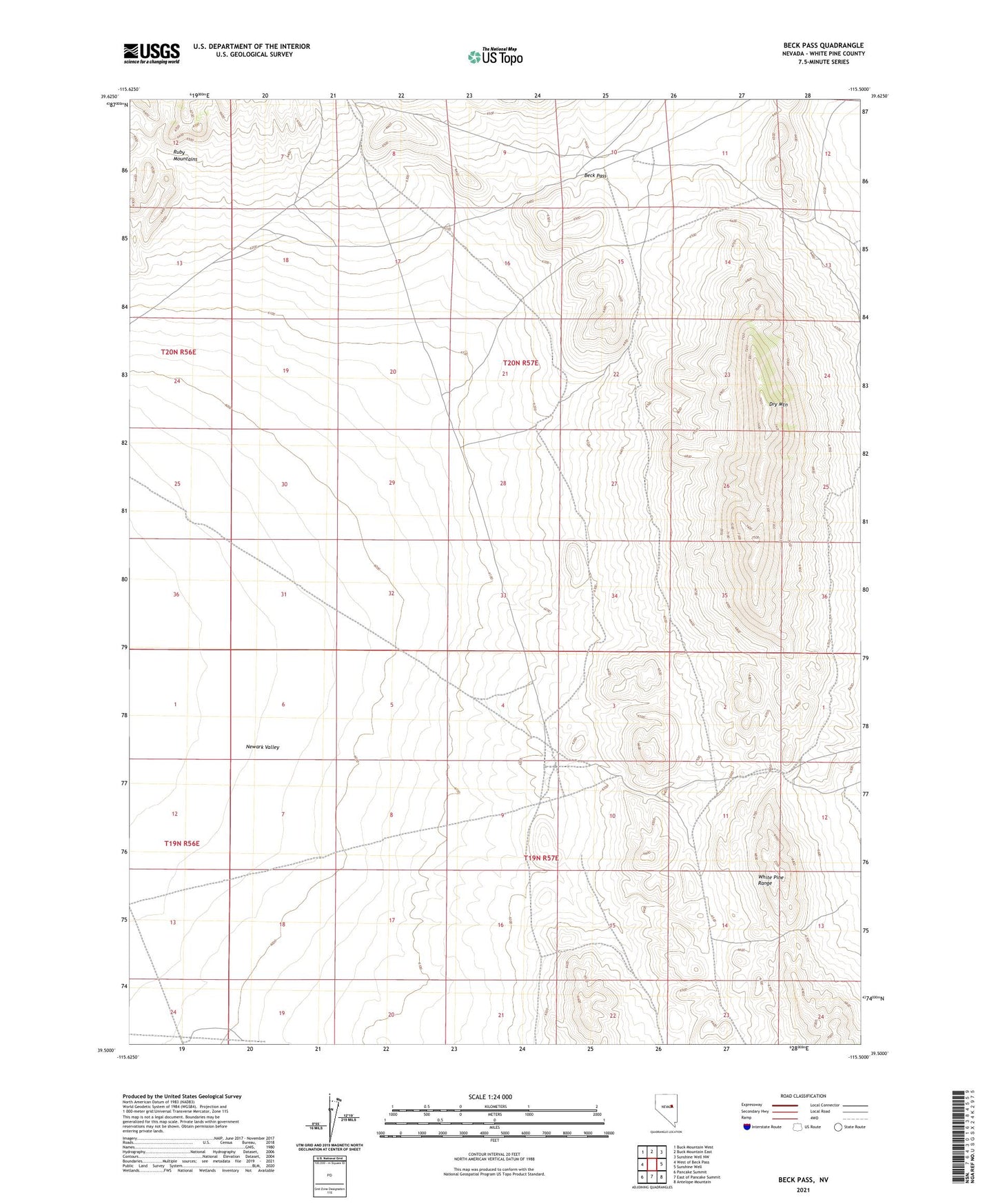 Beck Pass Nevada US Topo Map Image