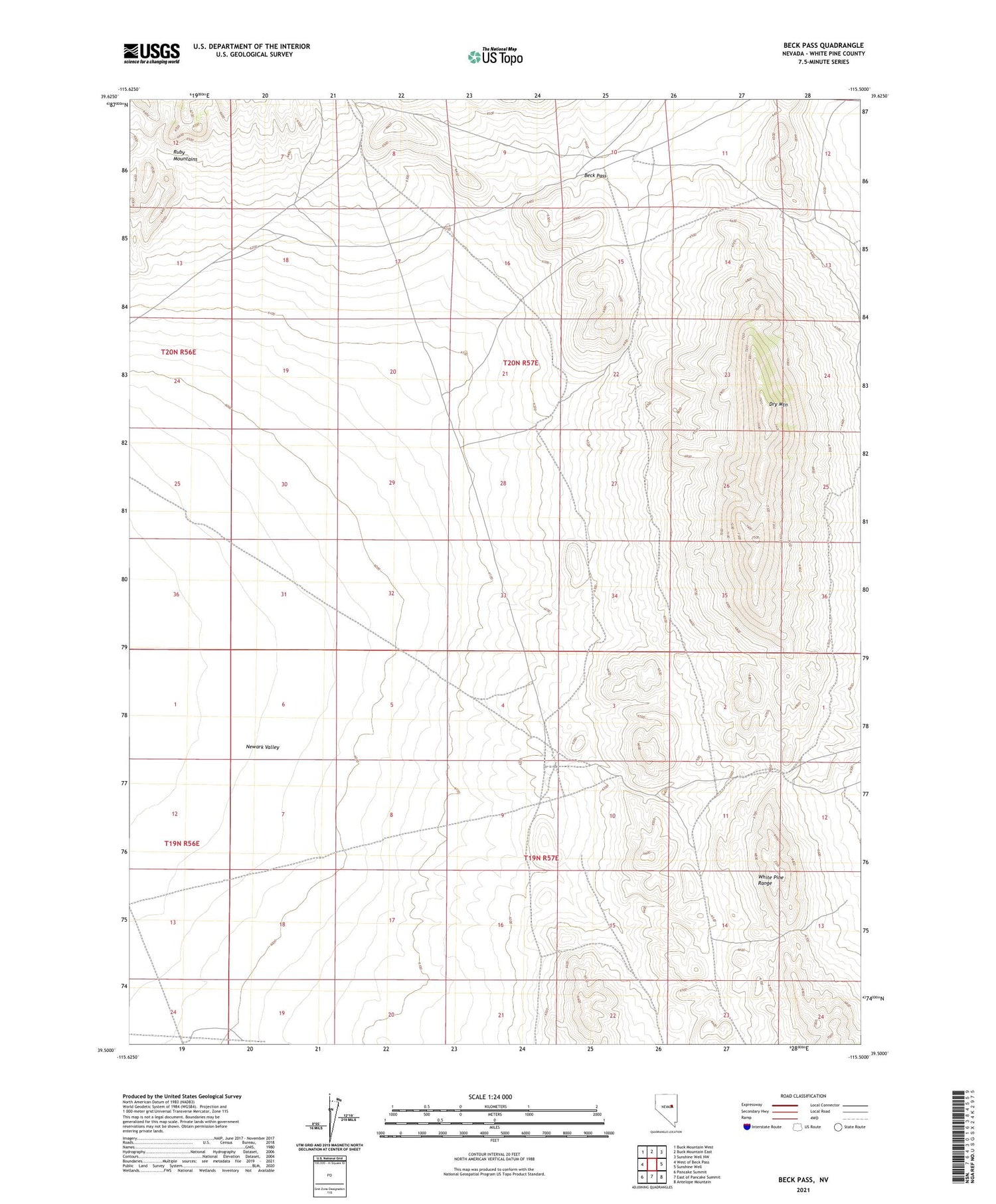 Beck Pass Nevada US Topo Map Image