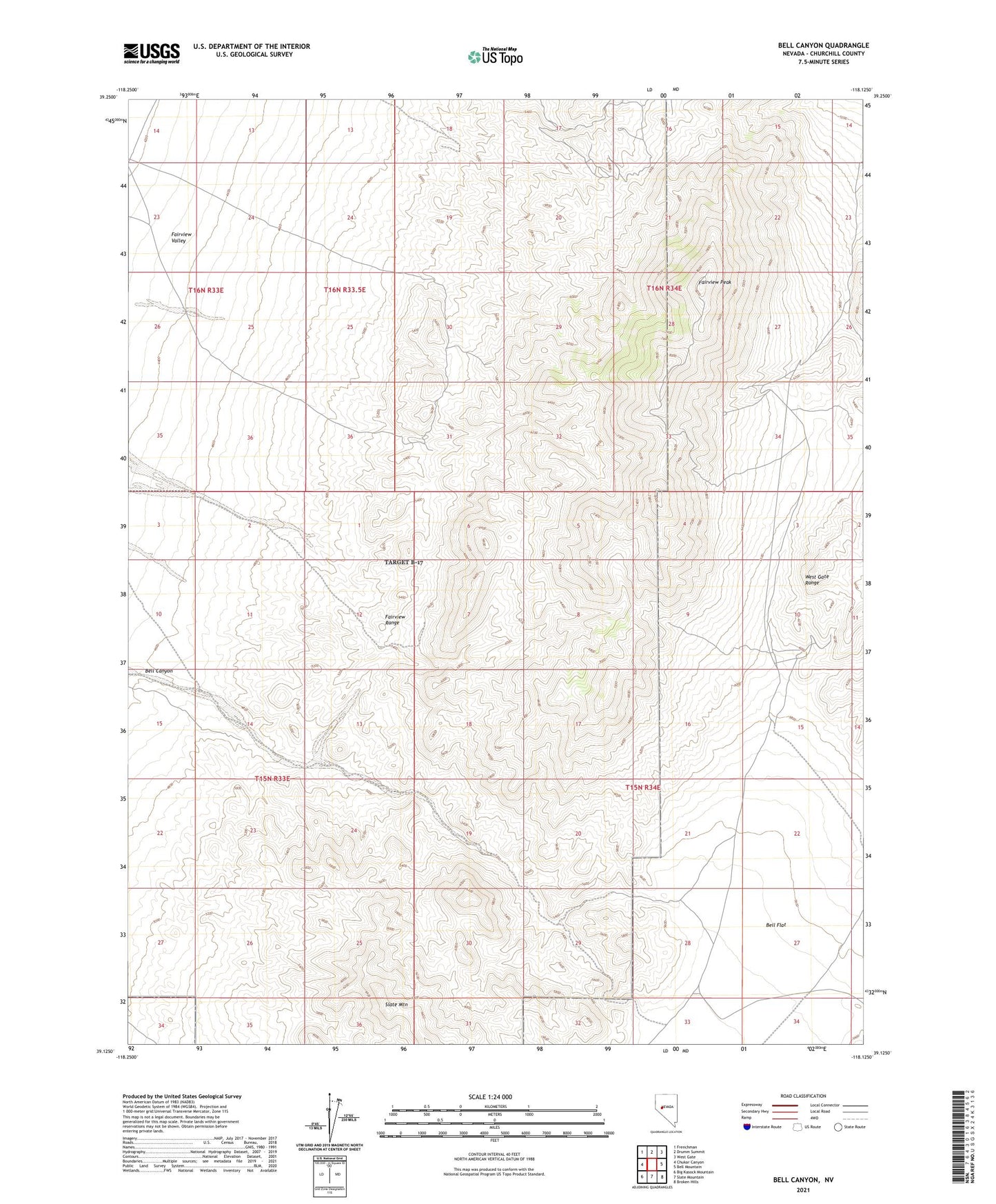 Bell Canyon Nevada US Topo Map Image