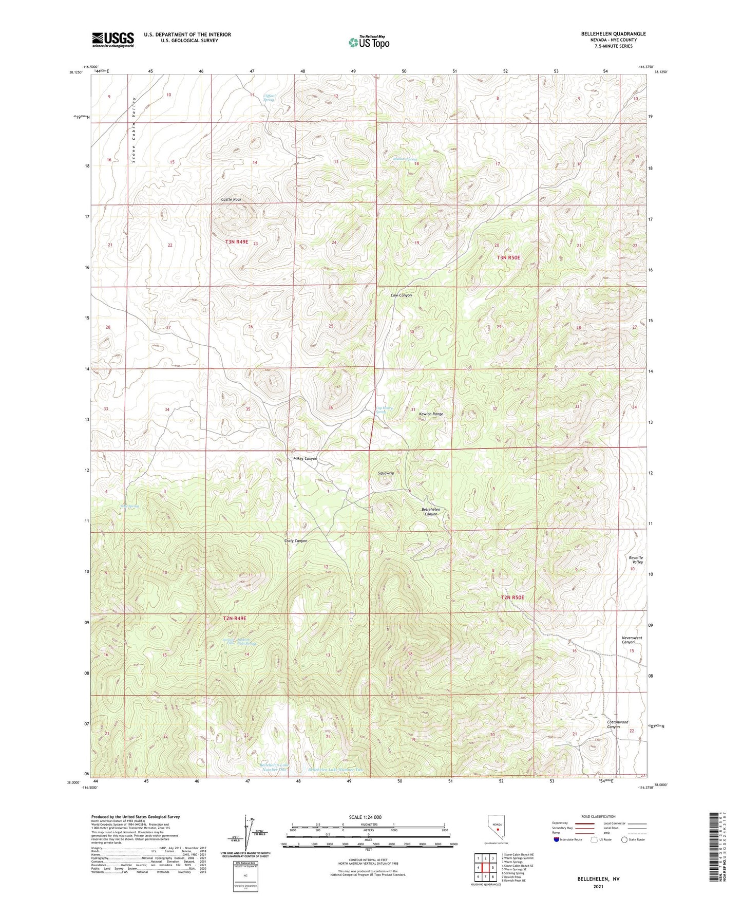 Bellehelen Nevada US Topo Map Image