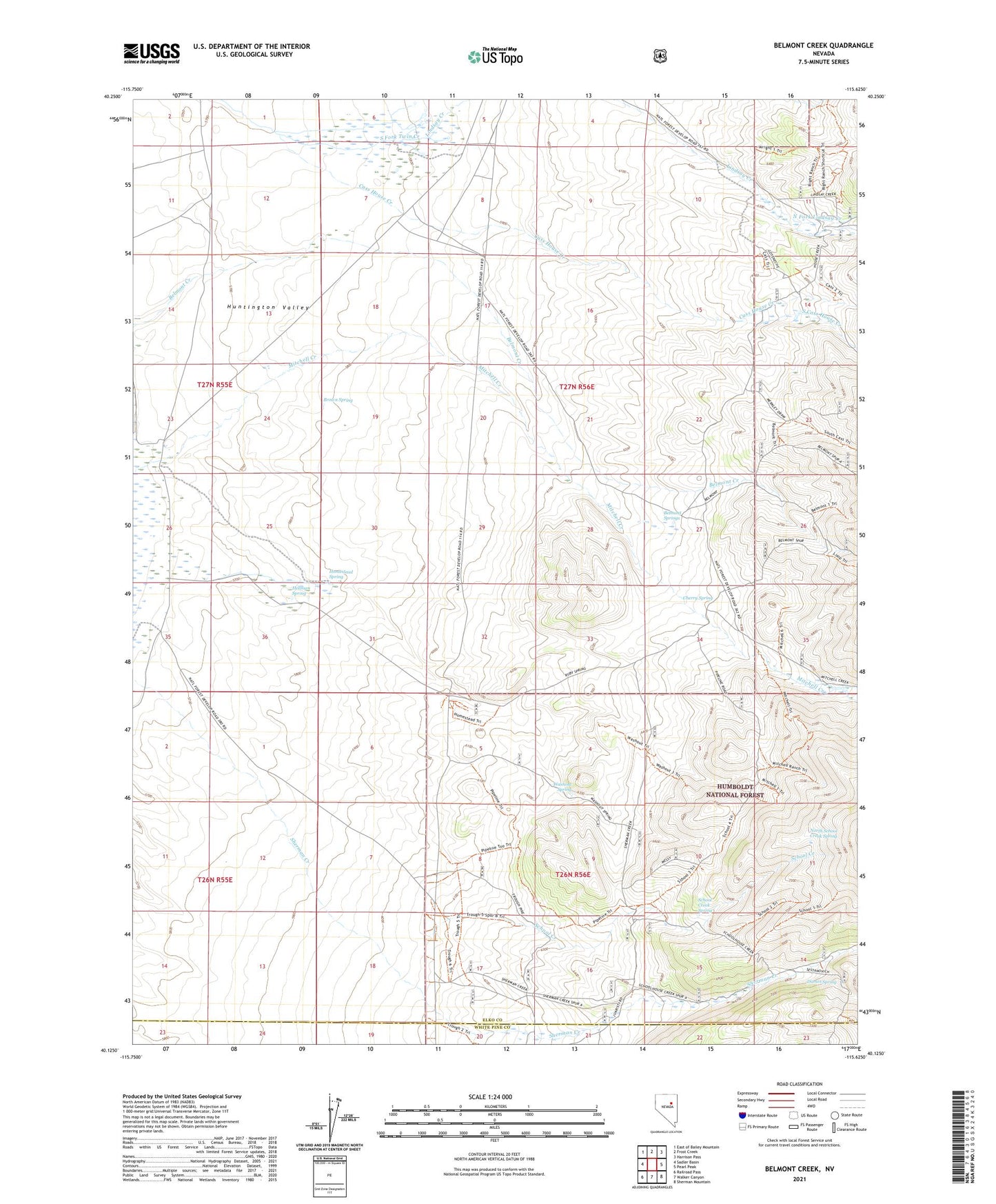 Belmont Creek Nevada US Topo Map Image