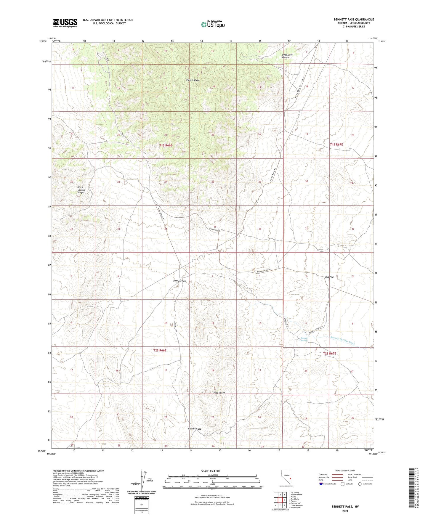 Bennett Pass Nevada US Topo Map Image