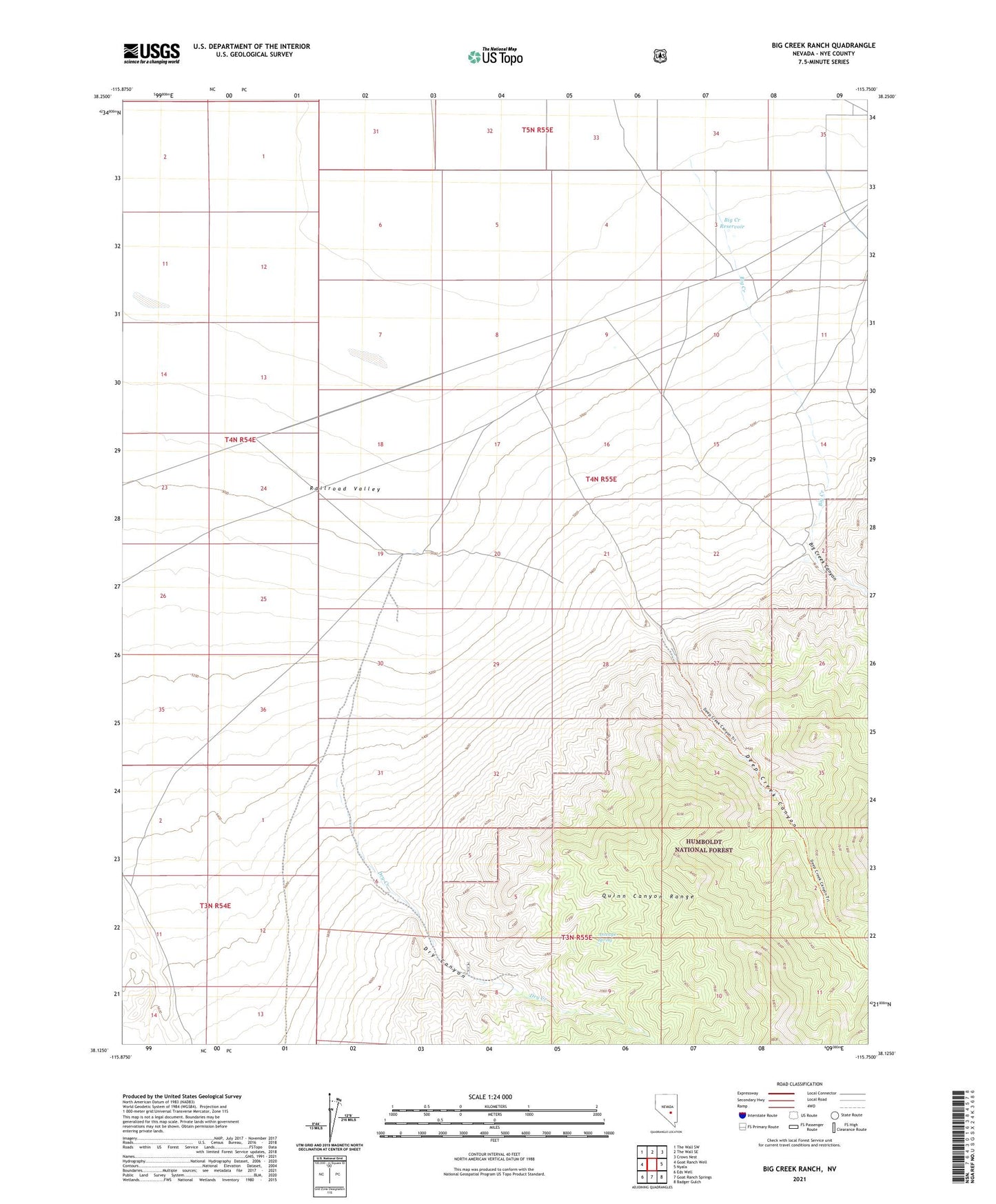 Big Creek Ranch Nevada US Topo Map Image