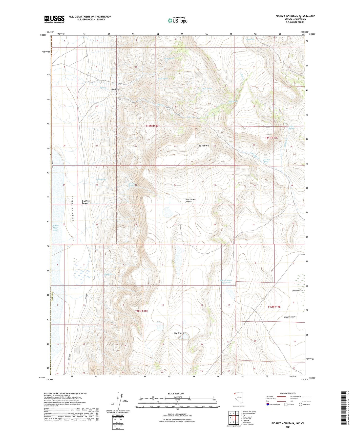 Big Hat Mountain Nevada US Topo Map Image