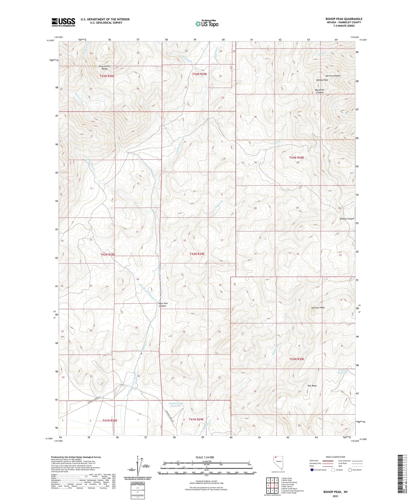 Bishop Peak Nevada US Topo Map Image
